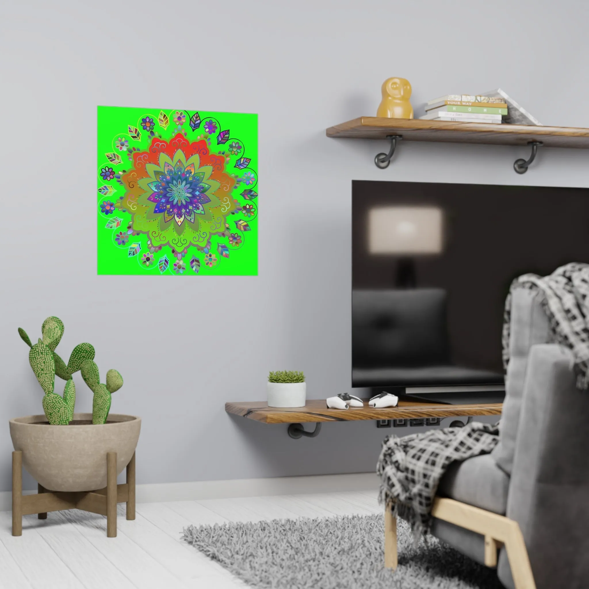 Green Hand-Drawn Mandala Poster - Square Matte Paper Design