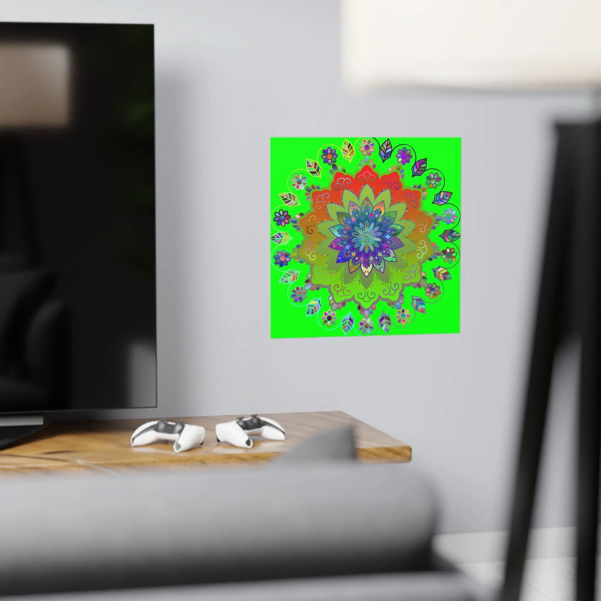 Green Hand-Drawn Mandala Poster - Square Matte Paper Design