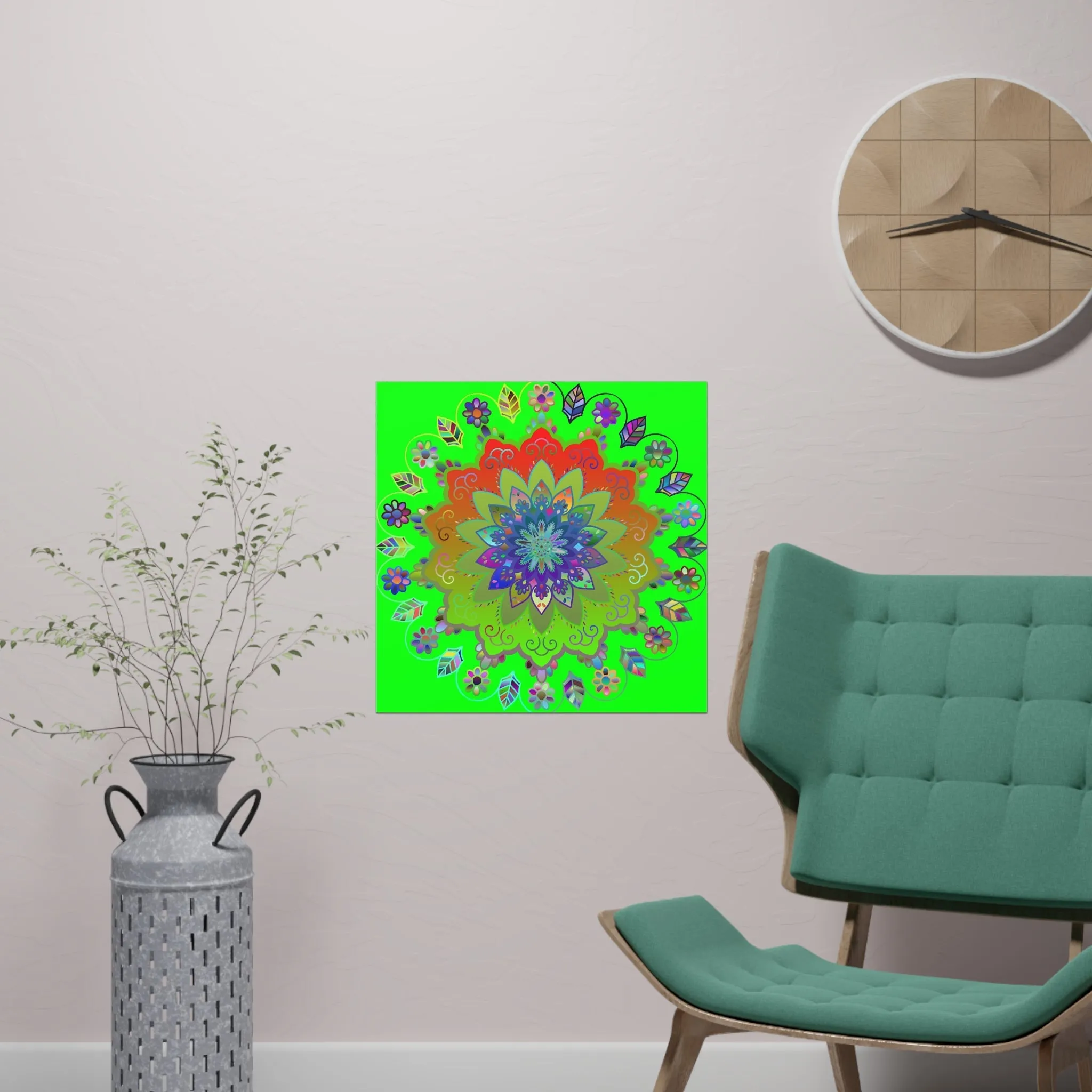 Green Hand-Drawn Mandala Poster - Square Matte Paper Design