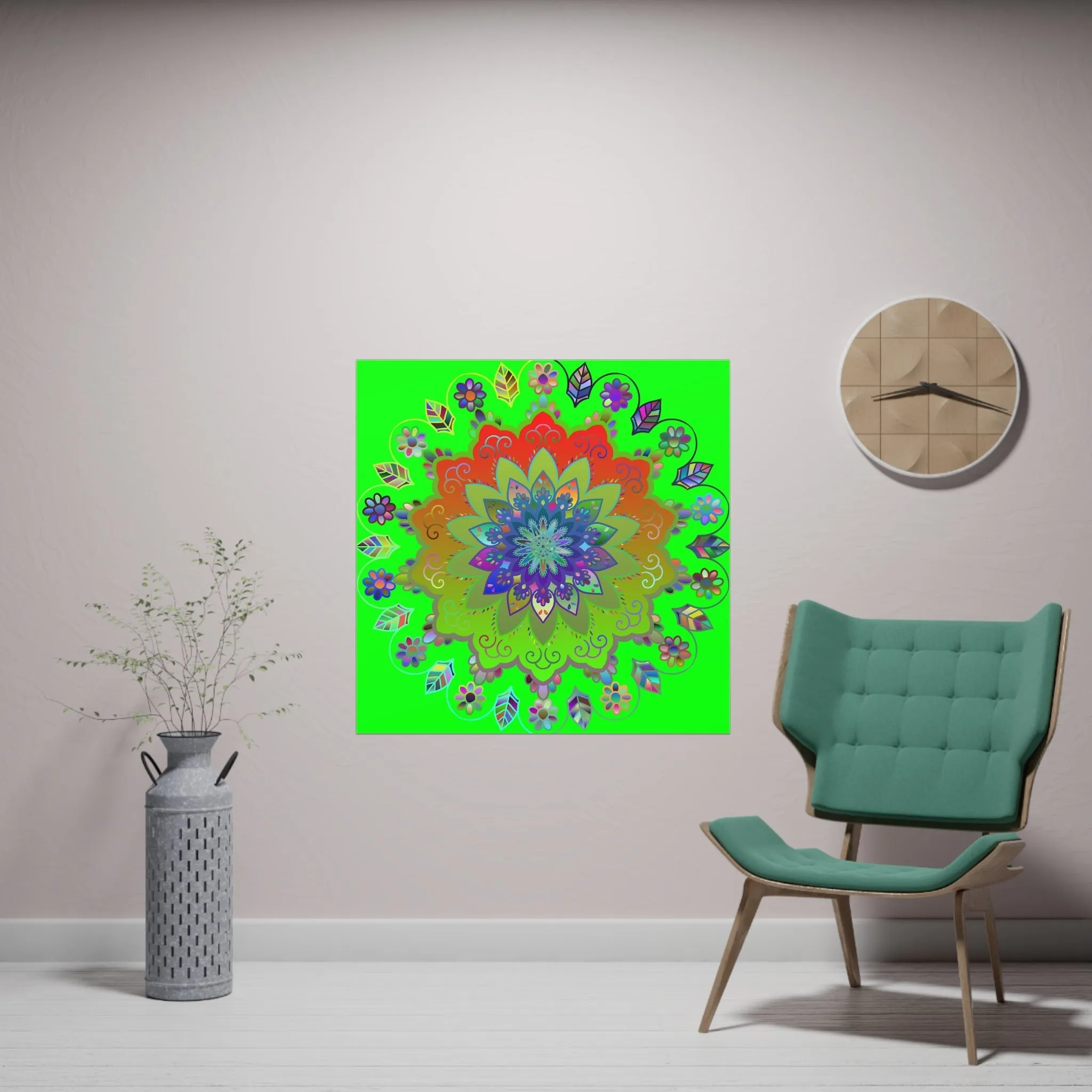 Green Hand-Drawn Mandala Poster - Square Matte Paper Design