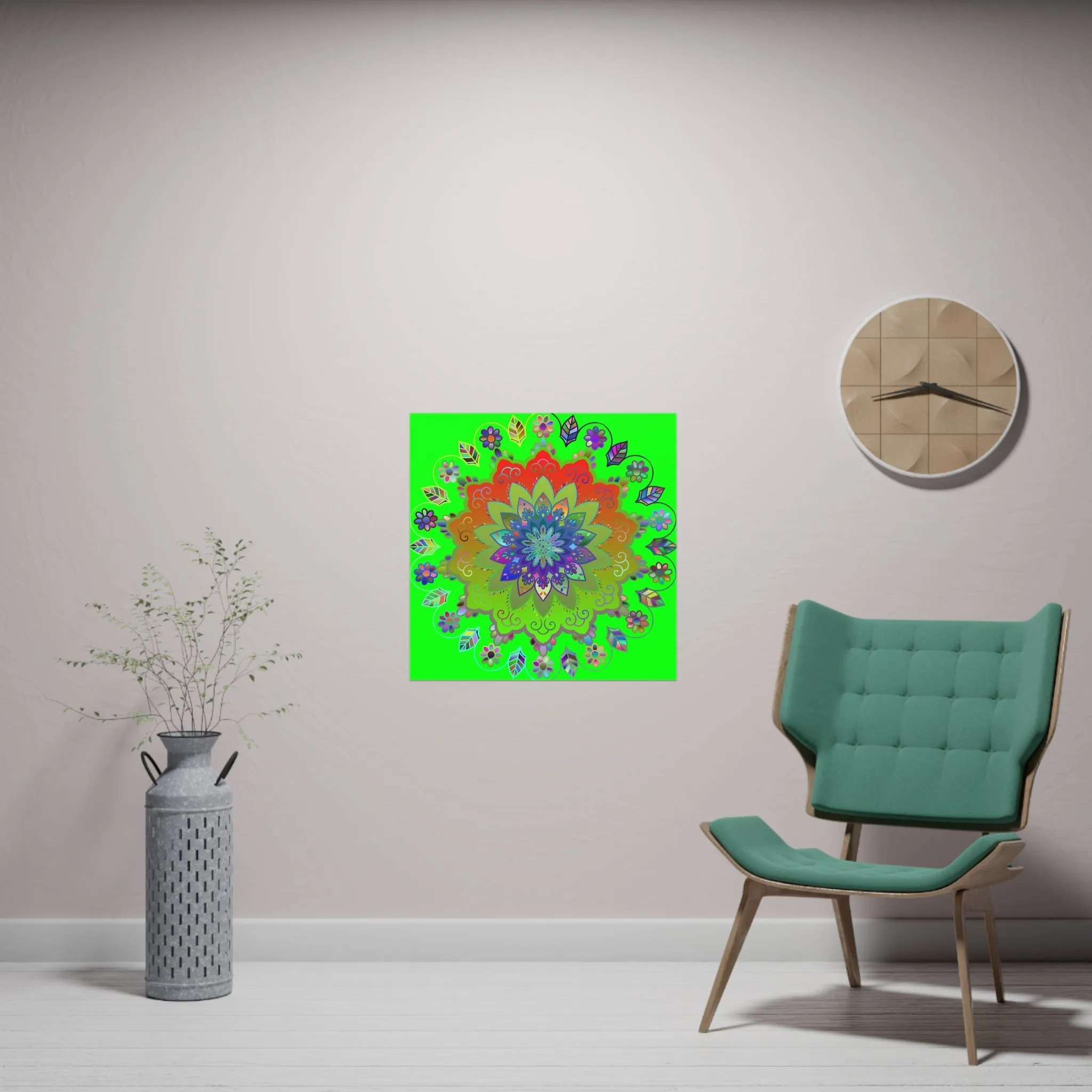 Green Hand-Drawn Mandala Poster - Square Matte Paper Design