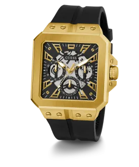 GUESS Mens Black Gold Tone Multi-function Watch