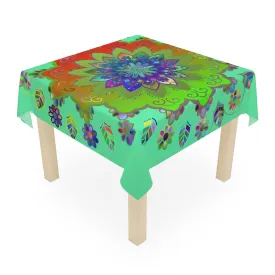 Hand-drawn Mandala Art Tablecloth, Fluorescent Green Square