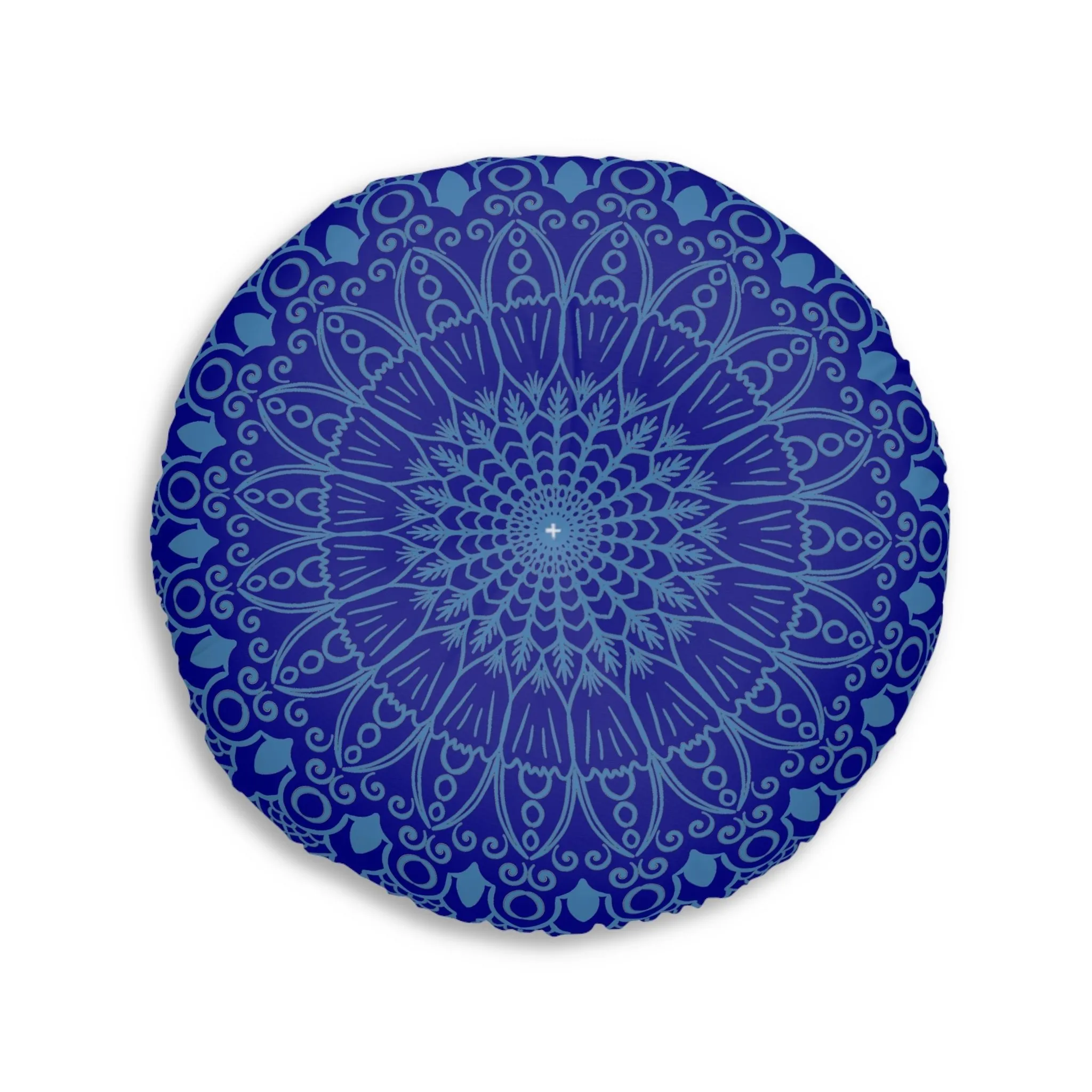 Handmade Mandala Art Steel Blue Floor Cushion - Round Tufted Pillow