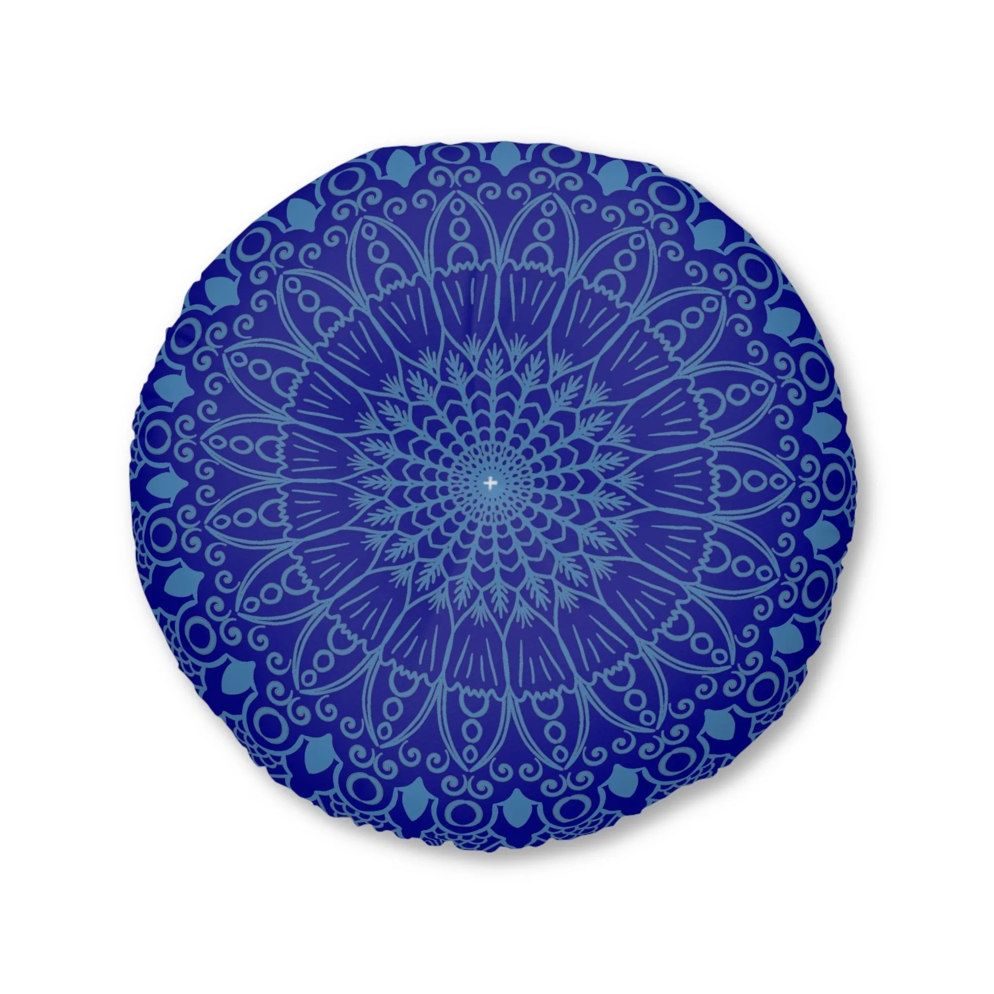 Handmade Mandala Art Steel Blue Floor Cushion - Round Tufted Pillow