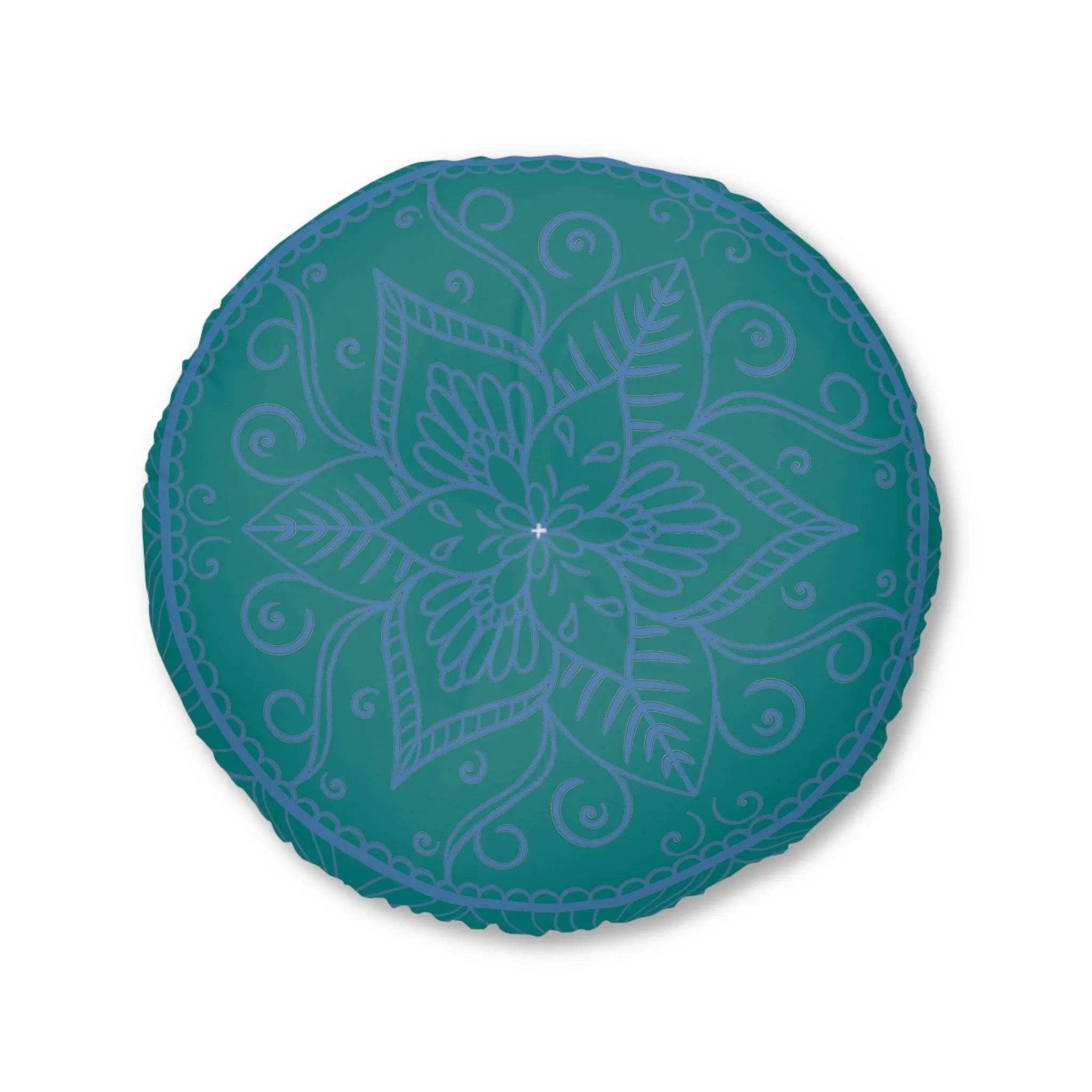 Handmade Mandala Art Steel Blue Round Floor Cushion