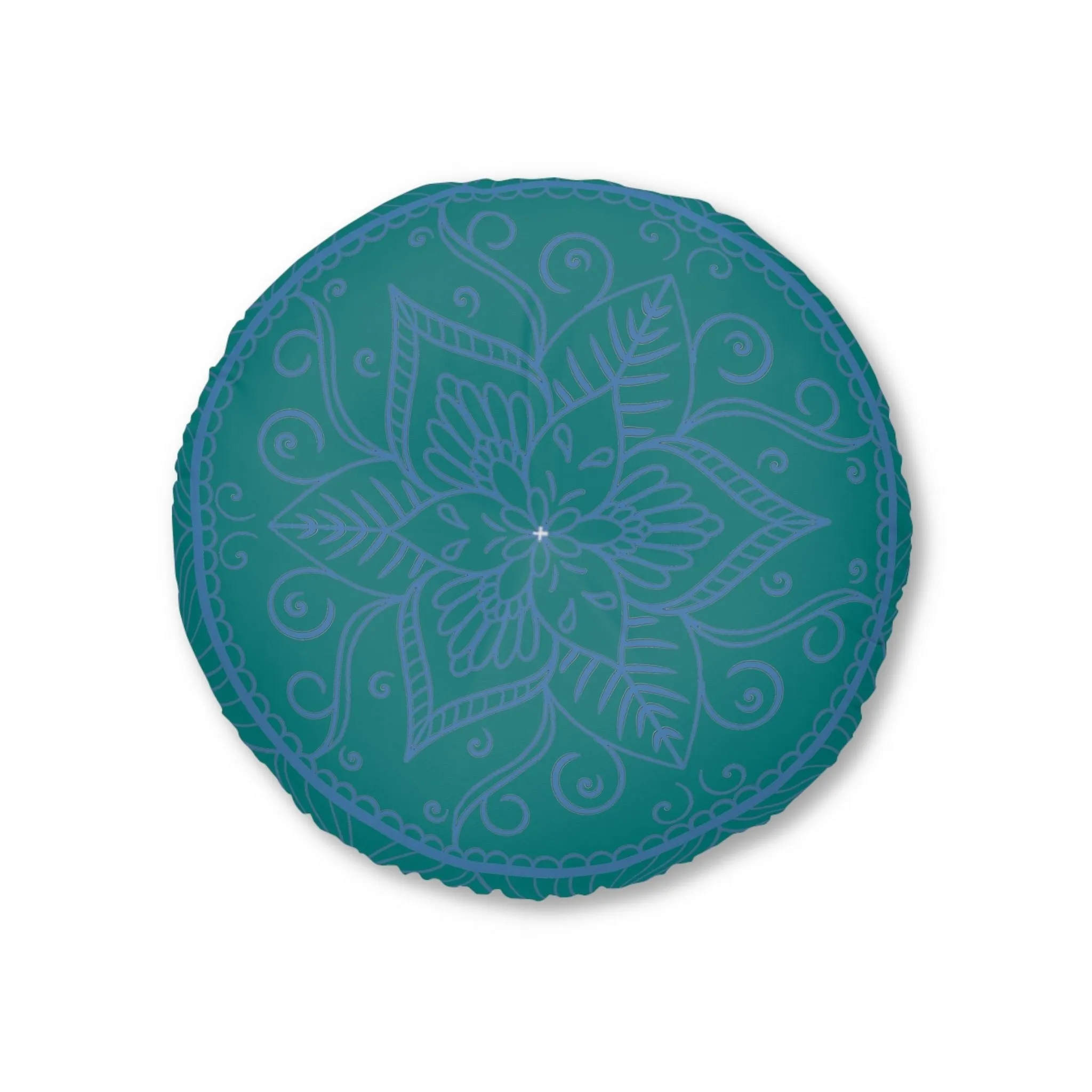 Handmade Mandala Art Steel Blue Round Floor Cushion