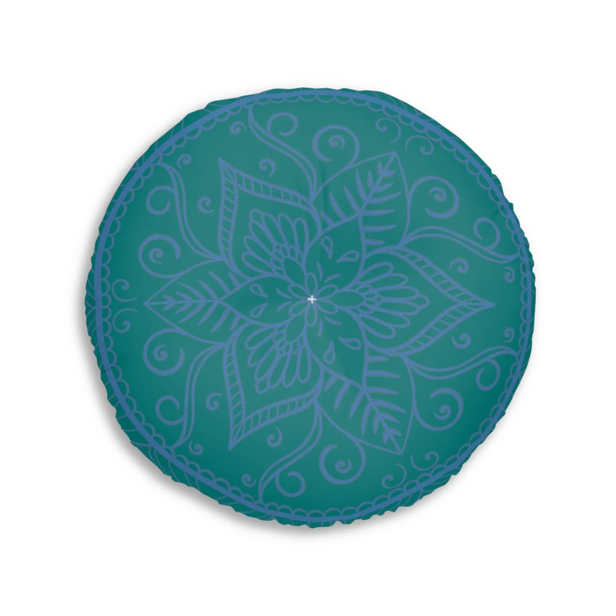 Handmade Mandala Art Steel Blue Round Floor Cushion