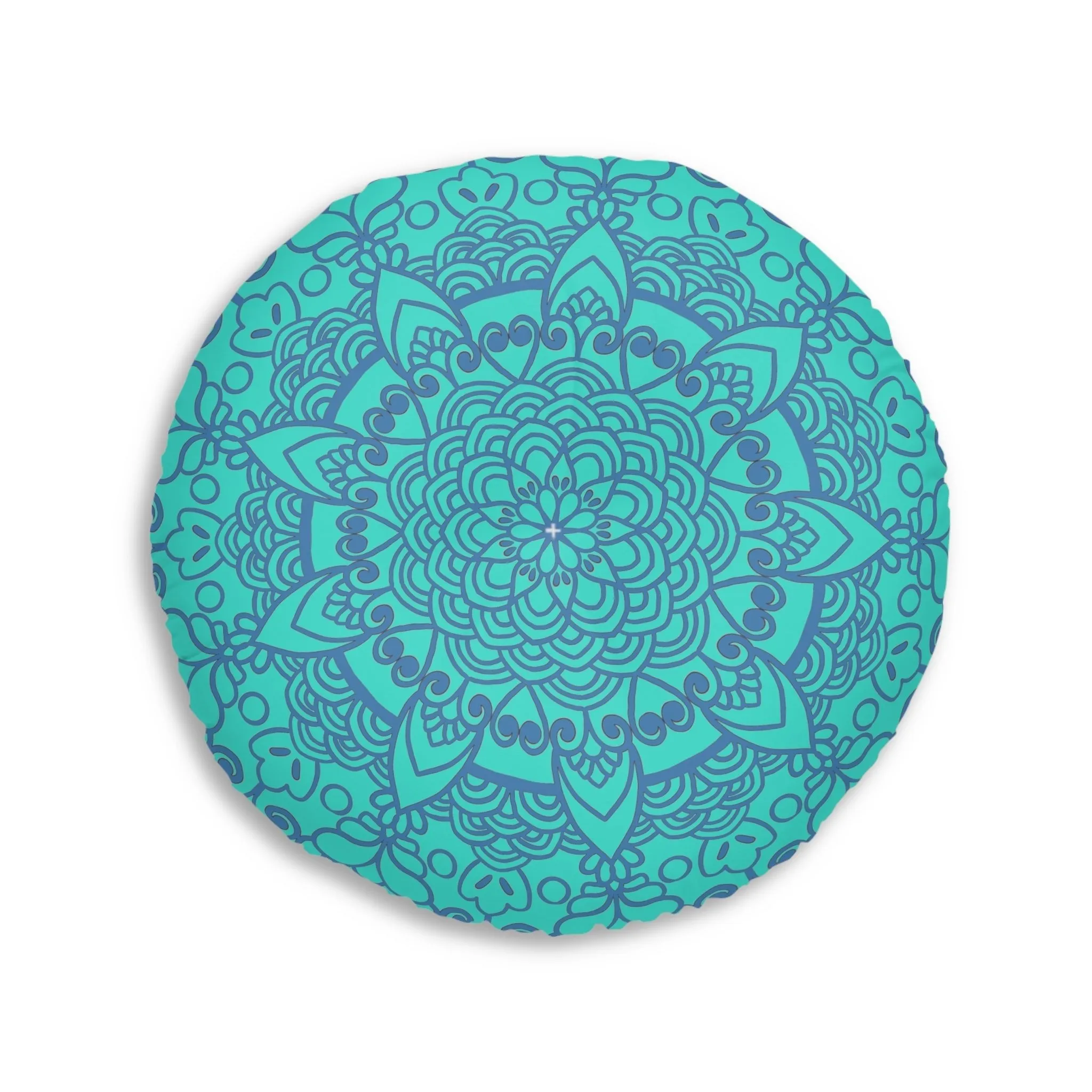 Handmade Mandala Art Steel Blue Tufted Floor Pillow - Round