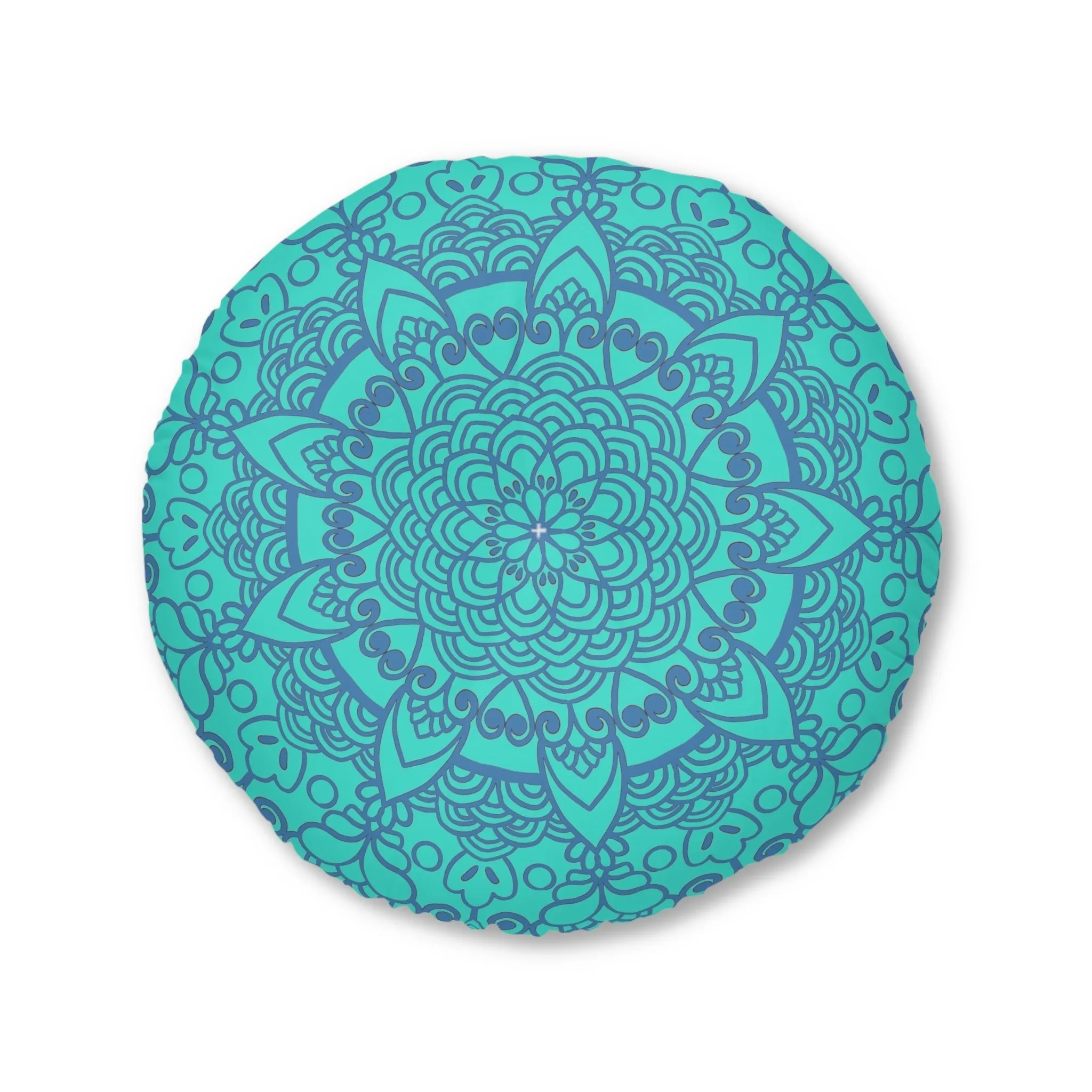 Handmade Mandala Art Steel Blue Tufted Floor Pillow - Round