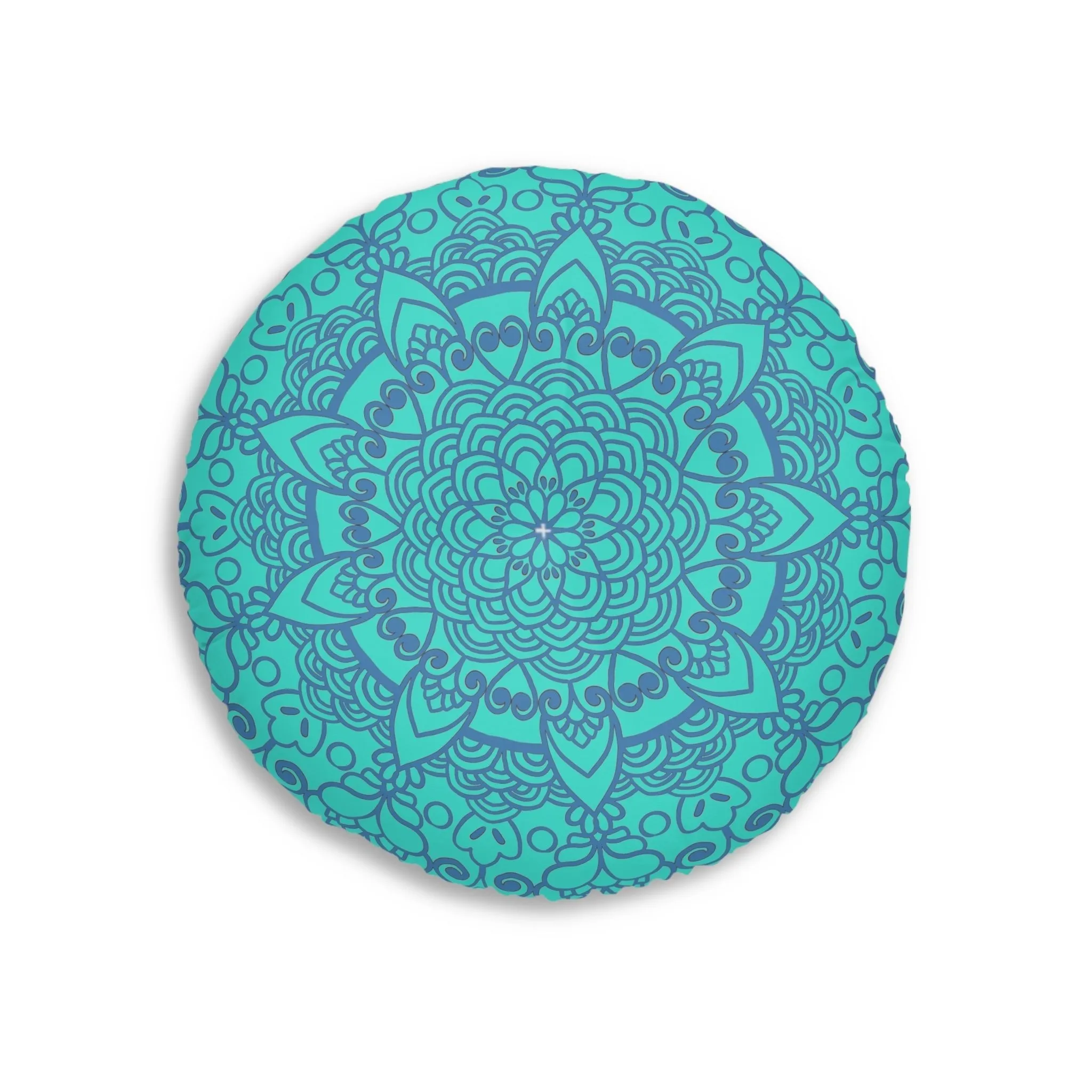 Handmade Mandala Art Steel Blue Tufted Floor Pillow - Round