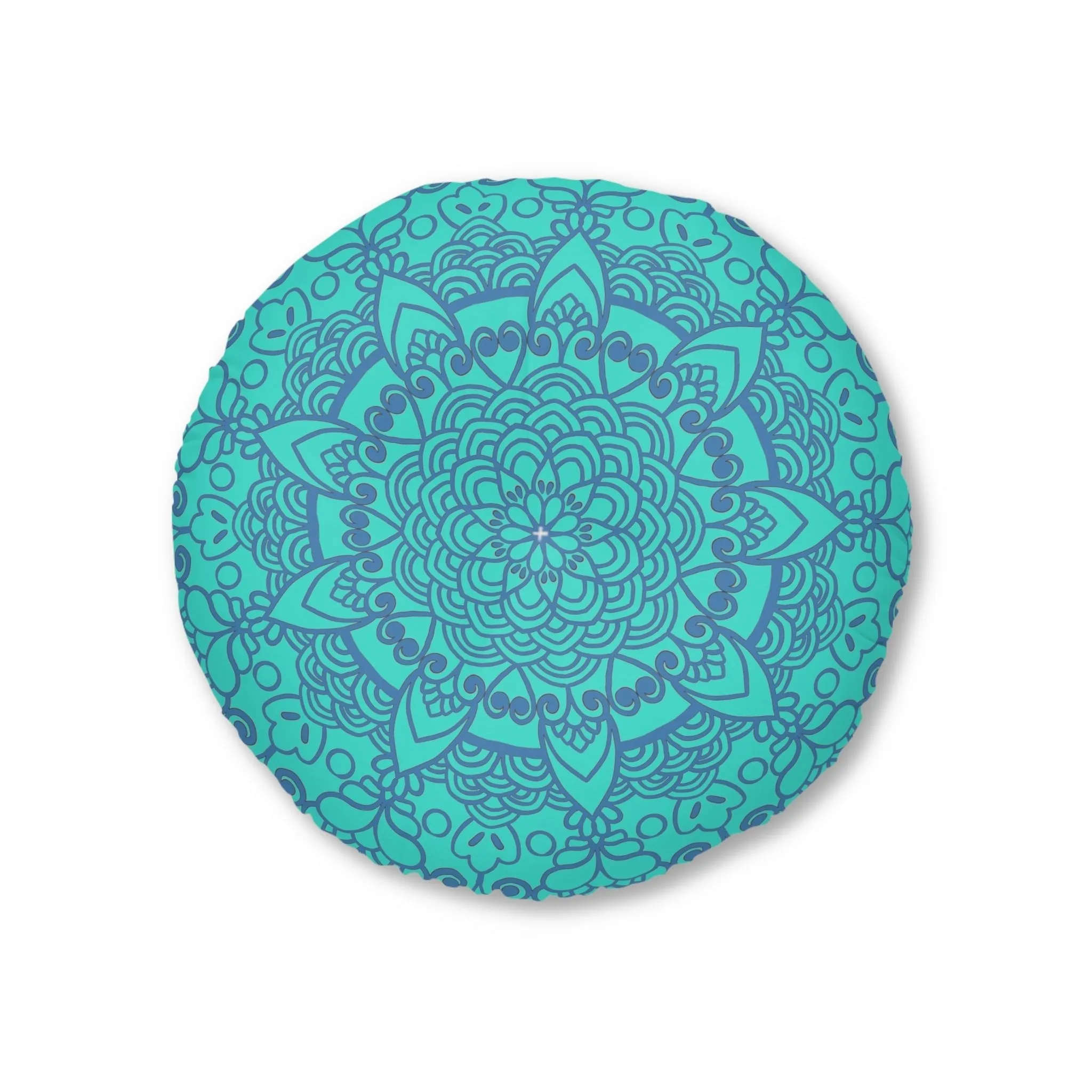 Handmade Mandala Art Steel Blue Tufted Floor Pillow - Round