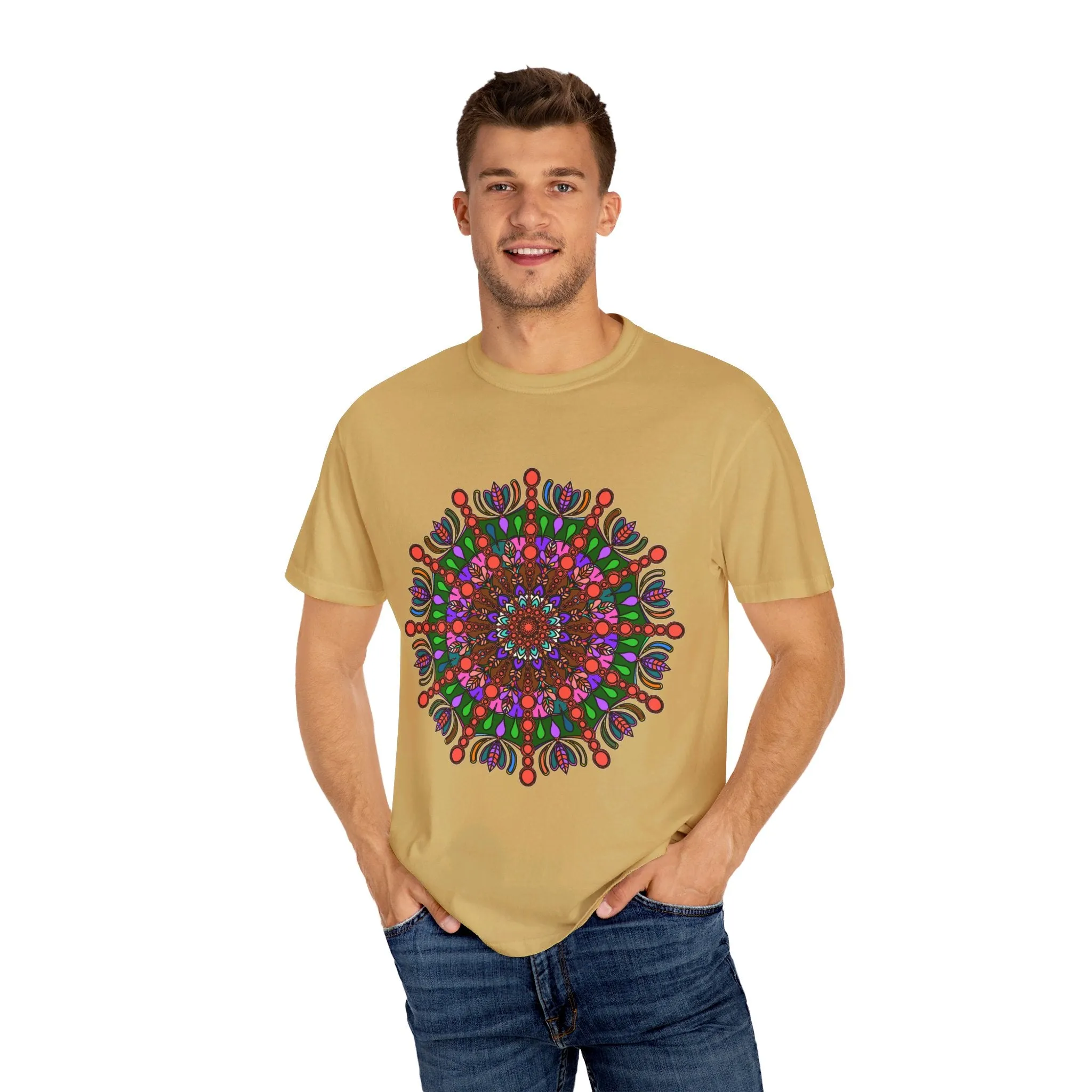 Handmade Mandala Design T-Shirt - 100% Ring-Spun Cotton - Garment-Dyed for Extra Comfort