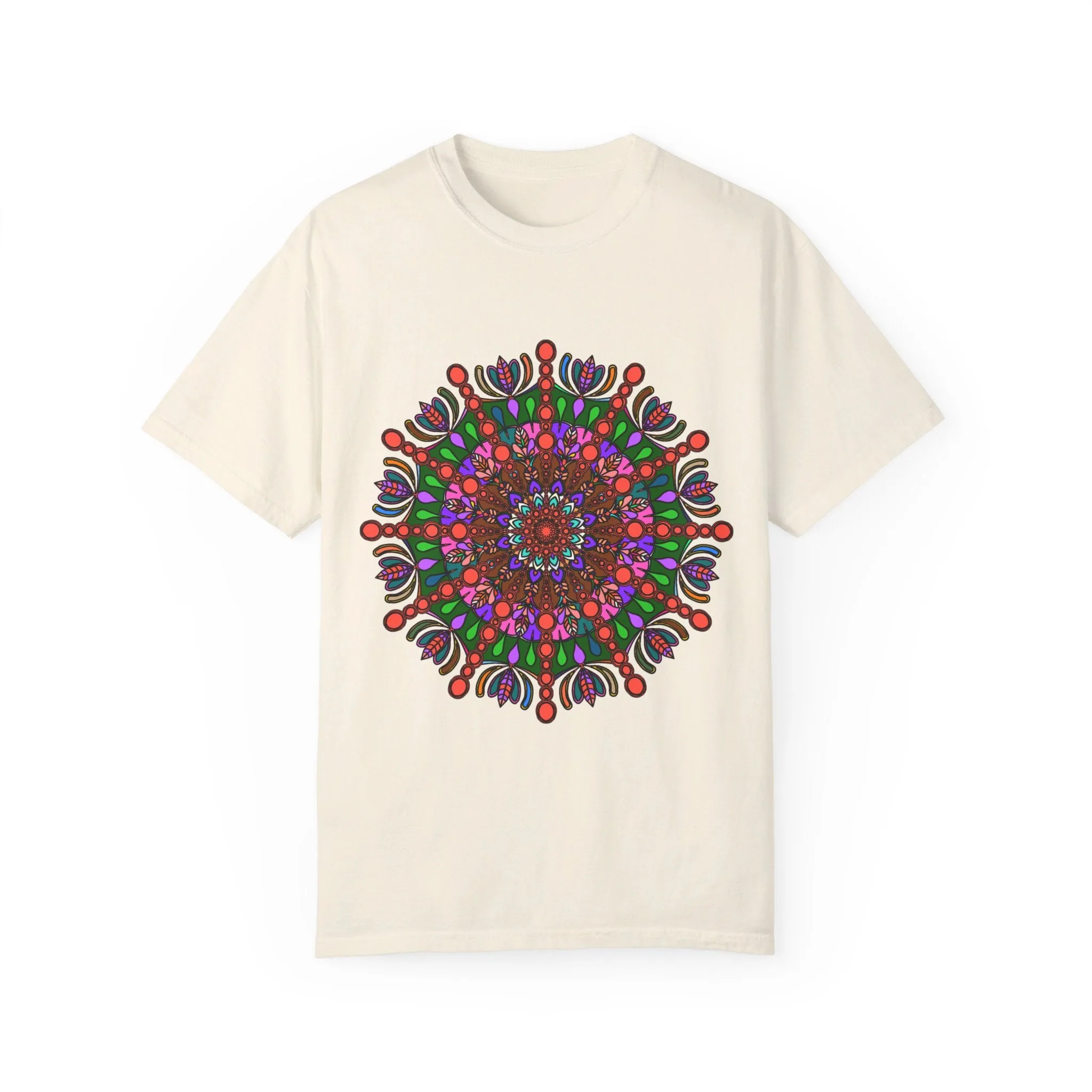 Handmade Mandala Design T-Shirt - 100% Ring-Spun Cotton - Garment-Dyed for Extra Comfort