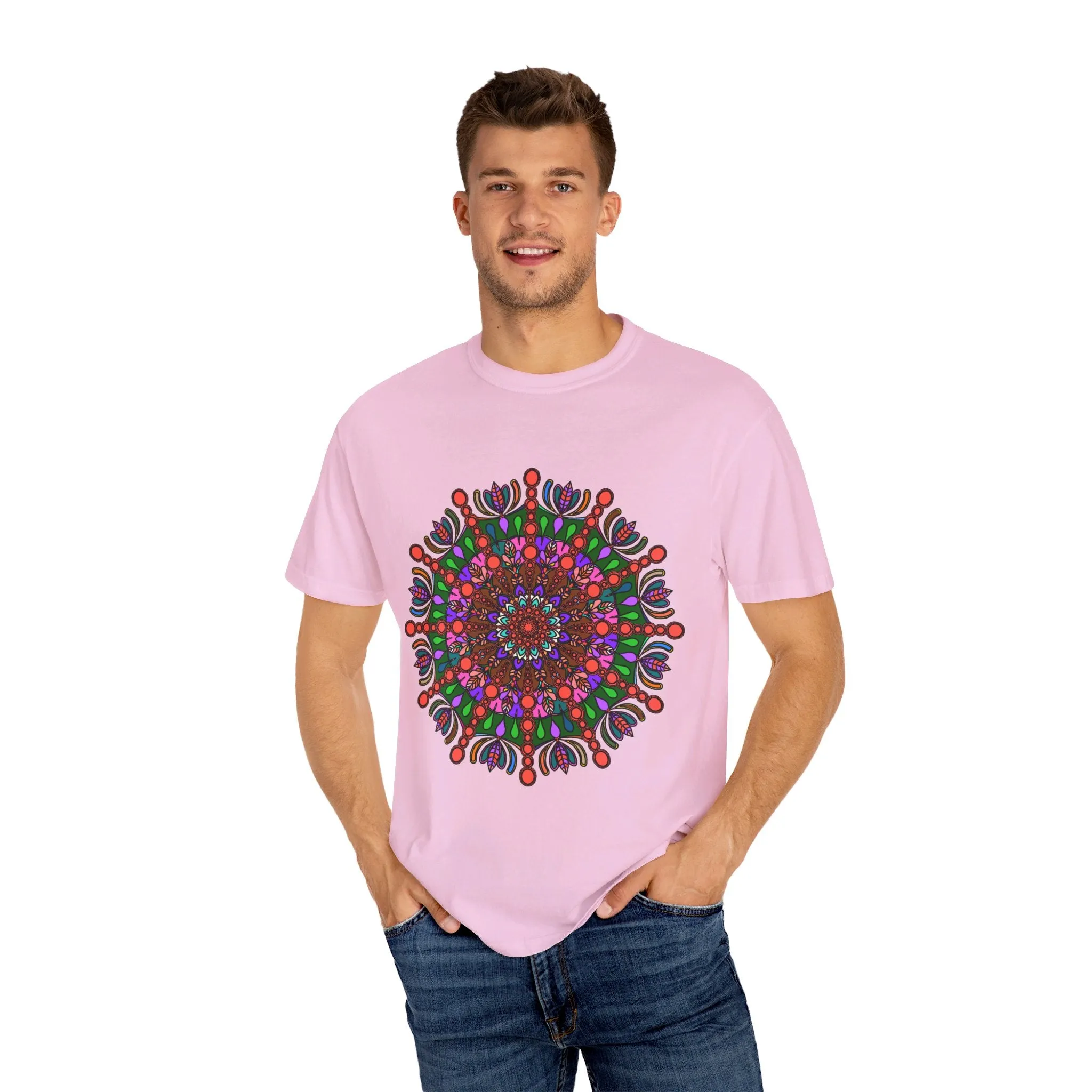 Handmade Mandala Design T-Shirt - 100% Ring-Spun Cotton - Garment-Dyed for Extra Comfort