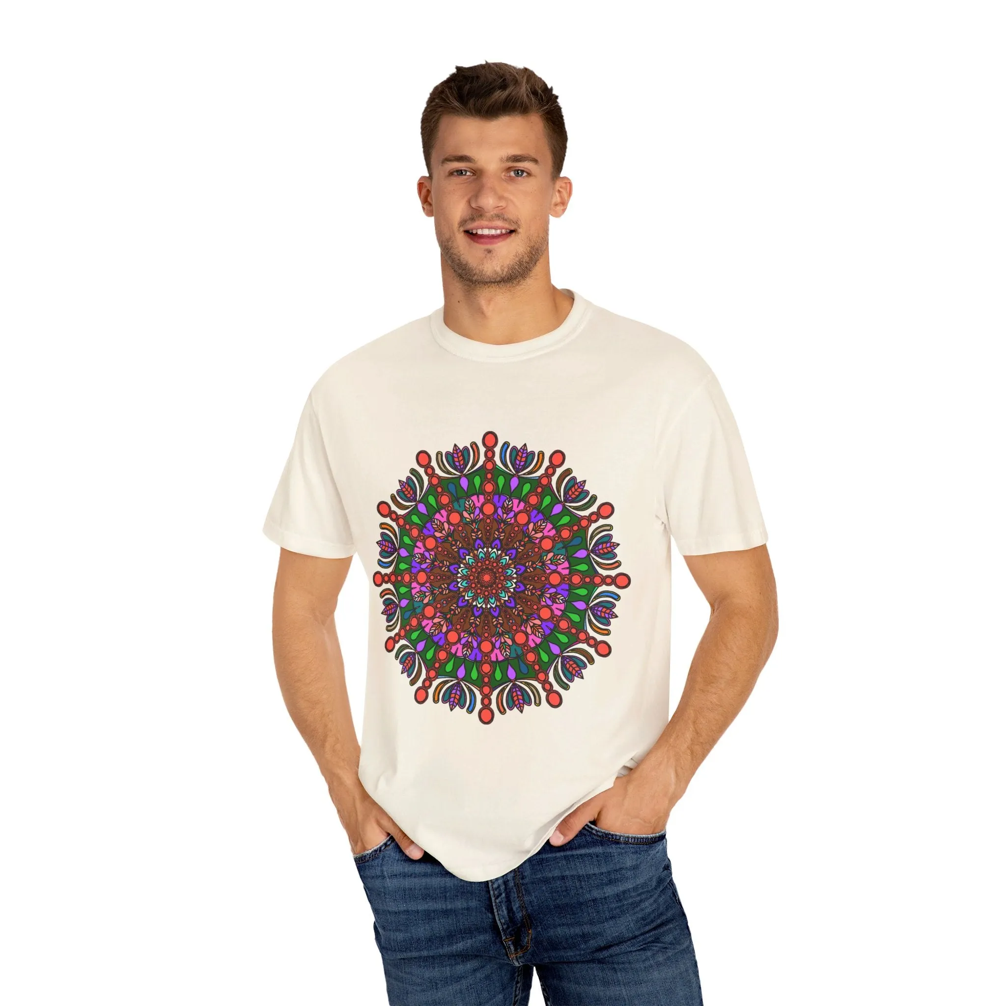 Handmade Mandala Design T-Shirt - 100% Ring-Spun Cotton - Garment-Dyed for Extra Comfort