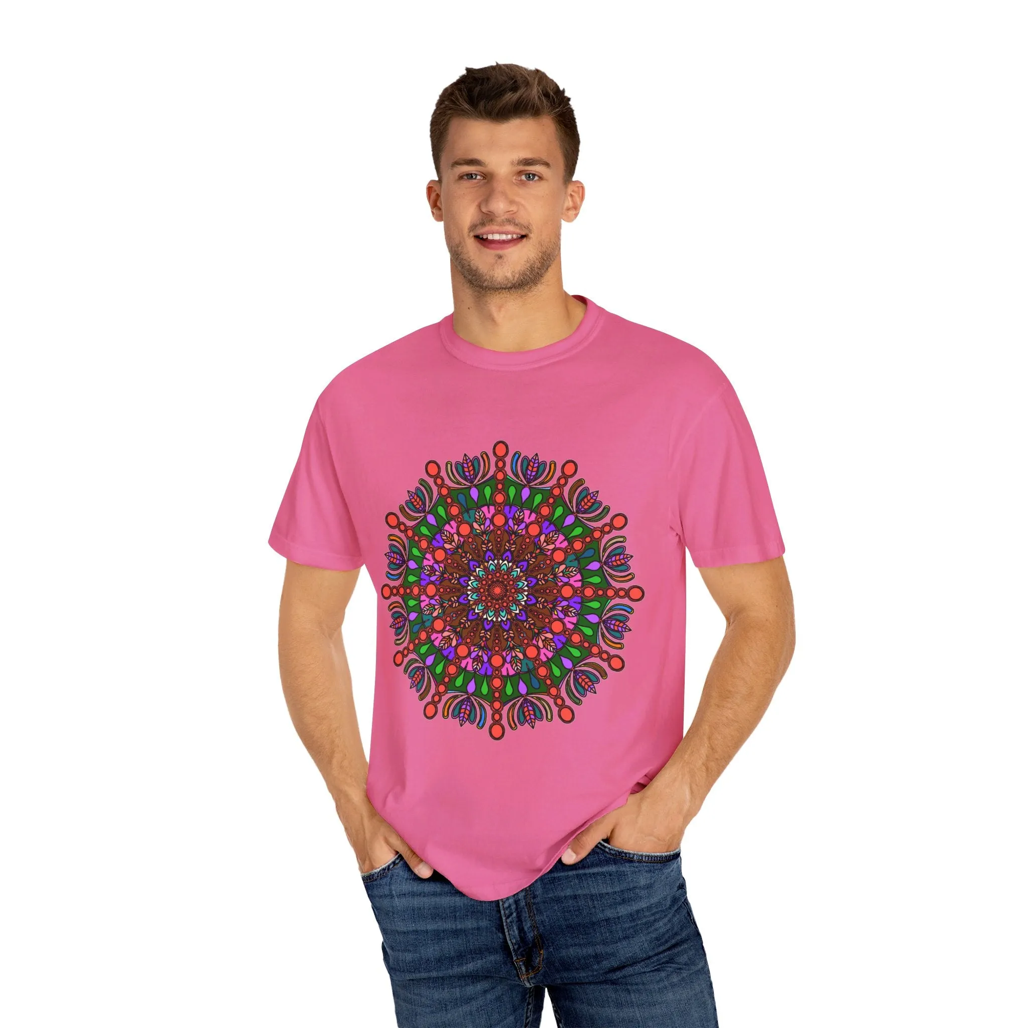 Handmade Mandala Design T-Shirt - 100% Ring-Spun Cotton - Garment-Dyed for Extra Comfort