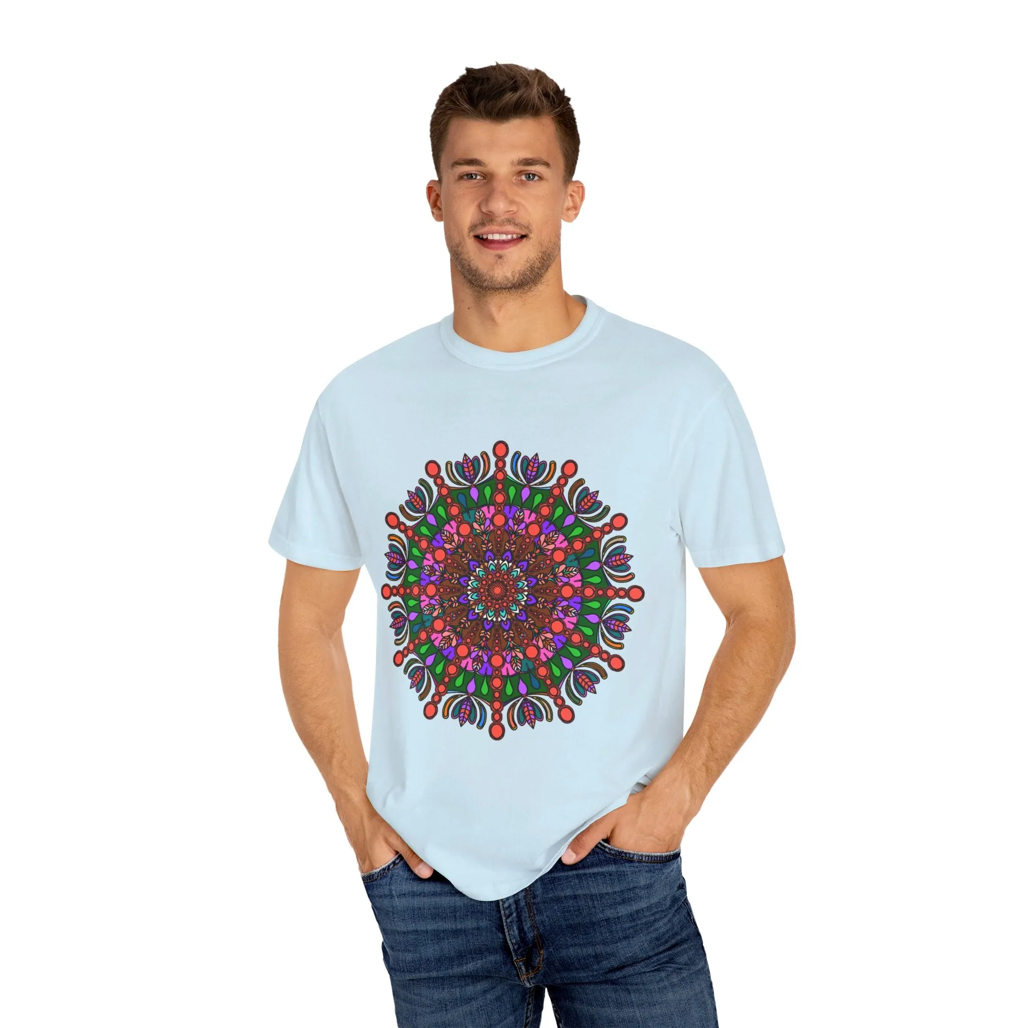 Handmade Mandala Design T-Shirt - 100% Ring-Spun Cotton - Garment-Dyed for Extra Comfort