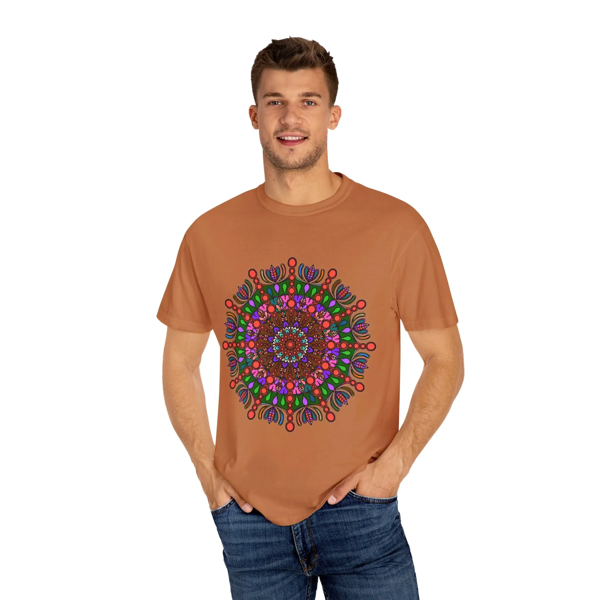 Handmade Mandala Design T-Shirt - 100% Ring-Spun Cotton - Garment-Dyed for Extra Comfort