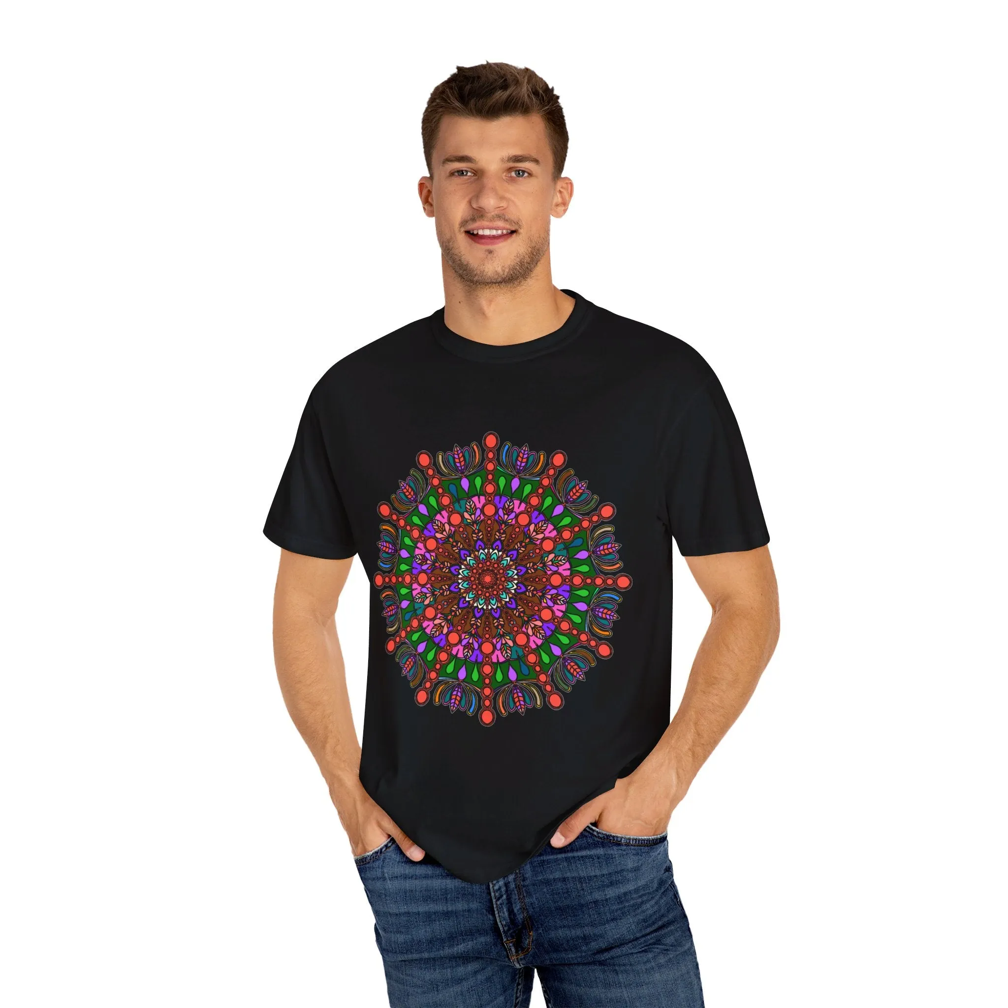 Handmade Mandala Design T-Shirt - 100% Ring-Spun Cotton - Garment-Dyed for Extra Comfort