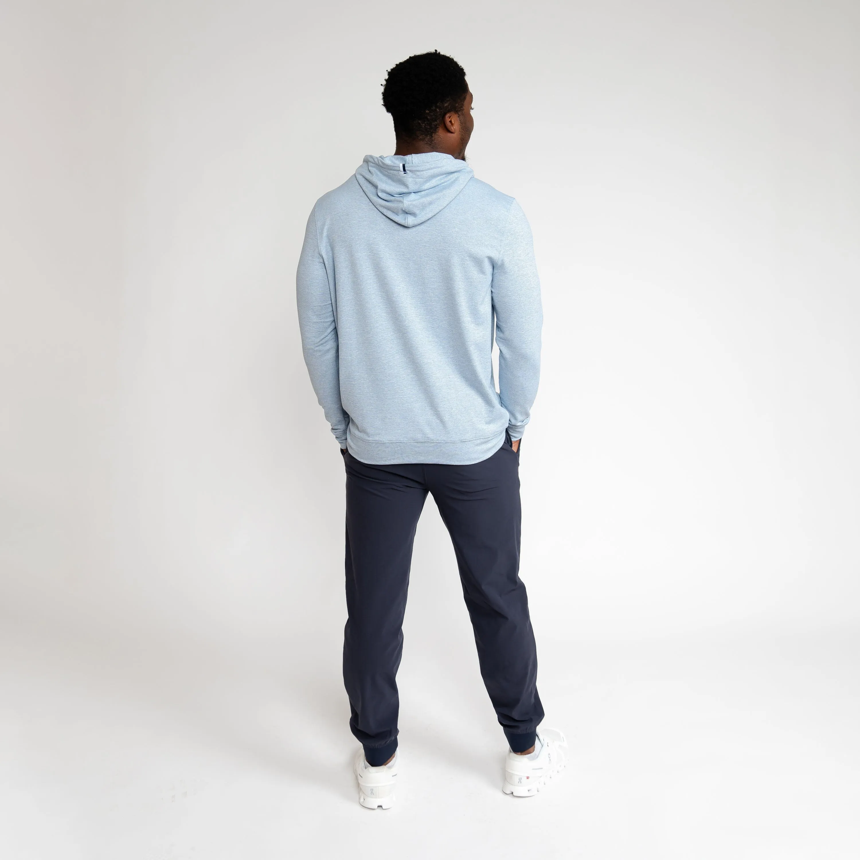 Hesi Performance Hoodie | The Tight Line Heather Stripe - Beluga Blue/White