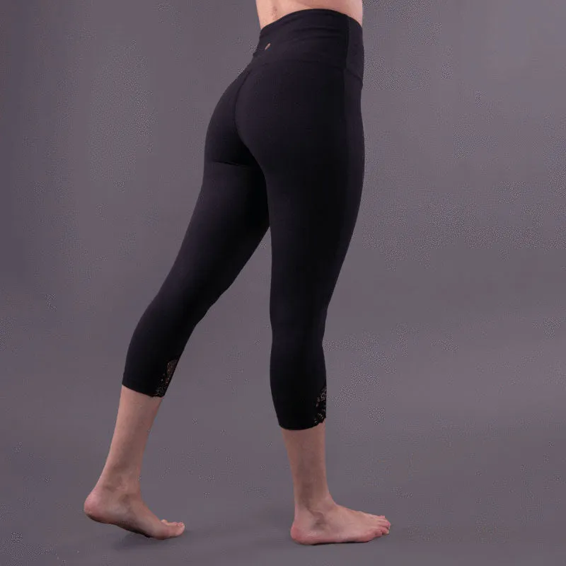 High Waist Black Scallop Lace Yoga Leggings