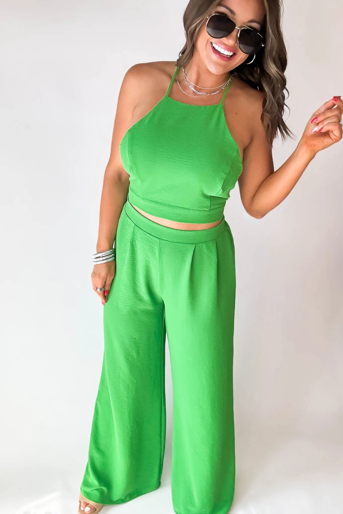 High Waisted Gucci Green Airflow Wide Leg Pants