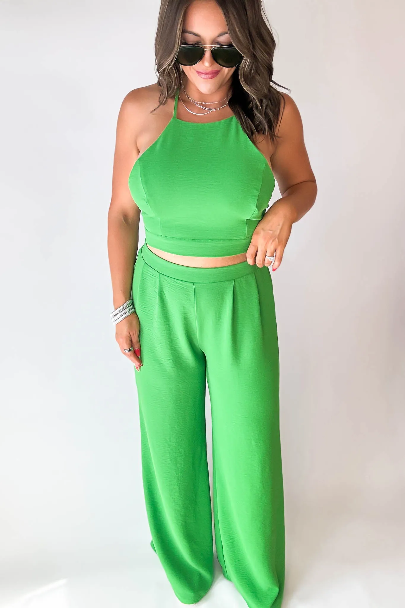 High Waisted Gucci Green Airflow Wide Leg Pants