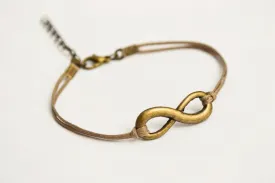 Infinity bracelet, brown cord bracelet with a bronze charm, yoga gift for her