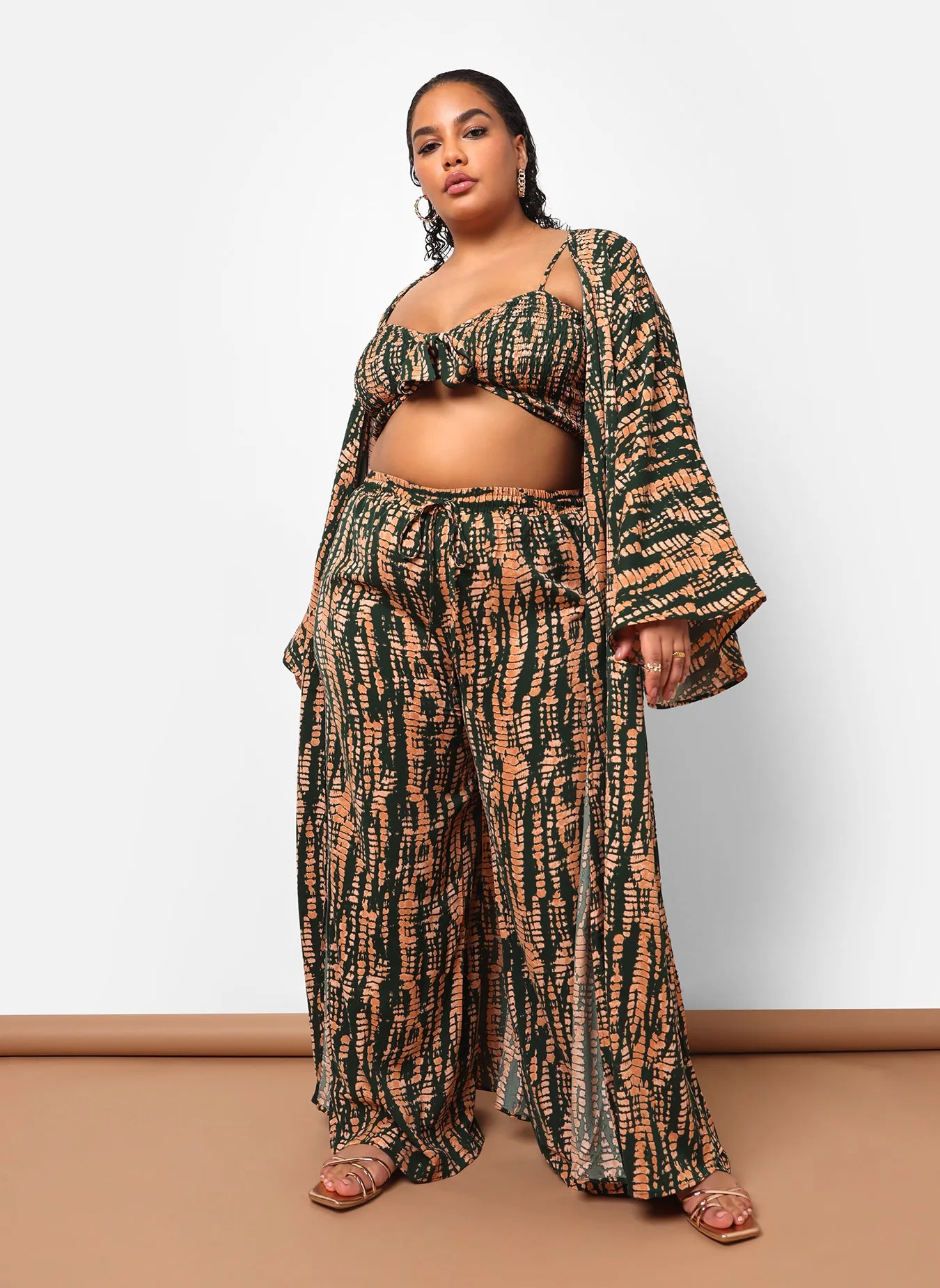 Kadijah Abstract Print Drawstring Wide Leg Pants W. Pockets