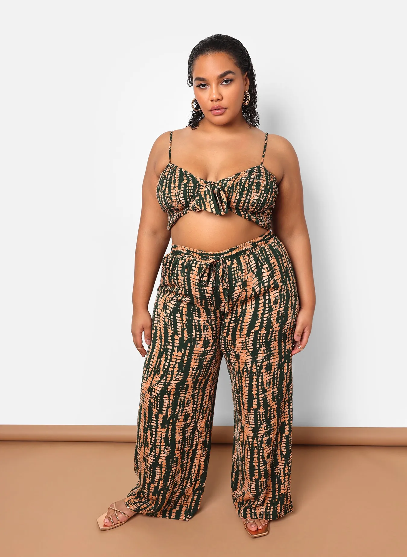 Kadijah Abstract Print Drawstring Wide Leg Pants W. Pockets