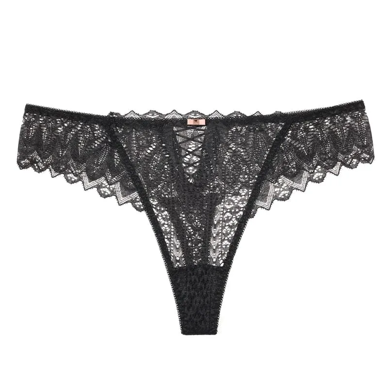 Lace Hollow Out Thong - Low-Waist, Polyester & Spandex, Breathable Comfort