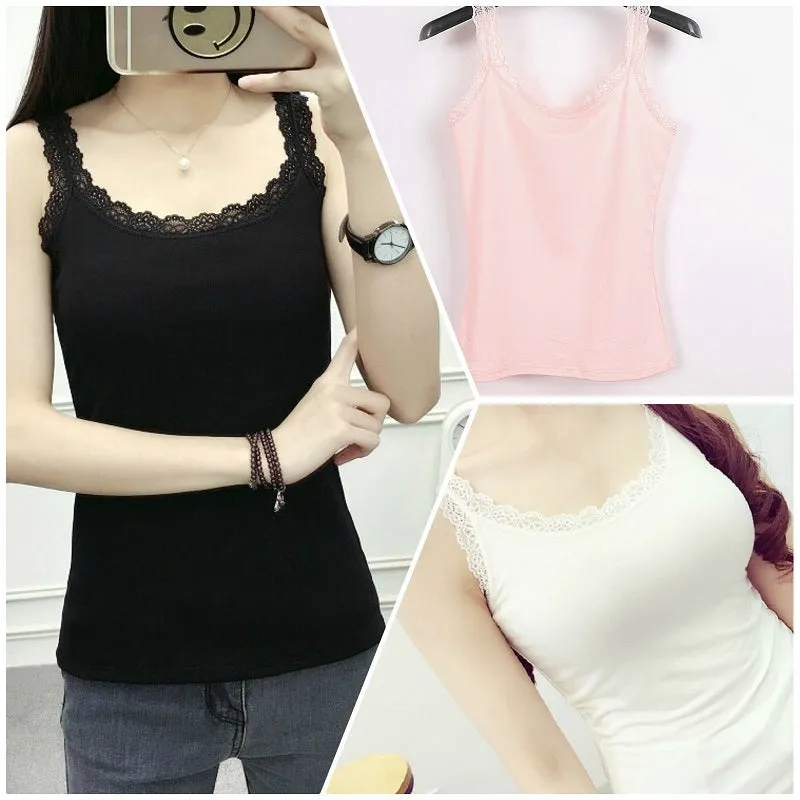 Lace Trim Cotton Soft Stretchy Tank Tops