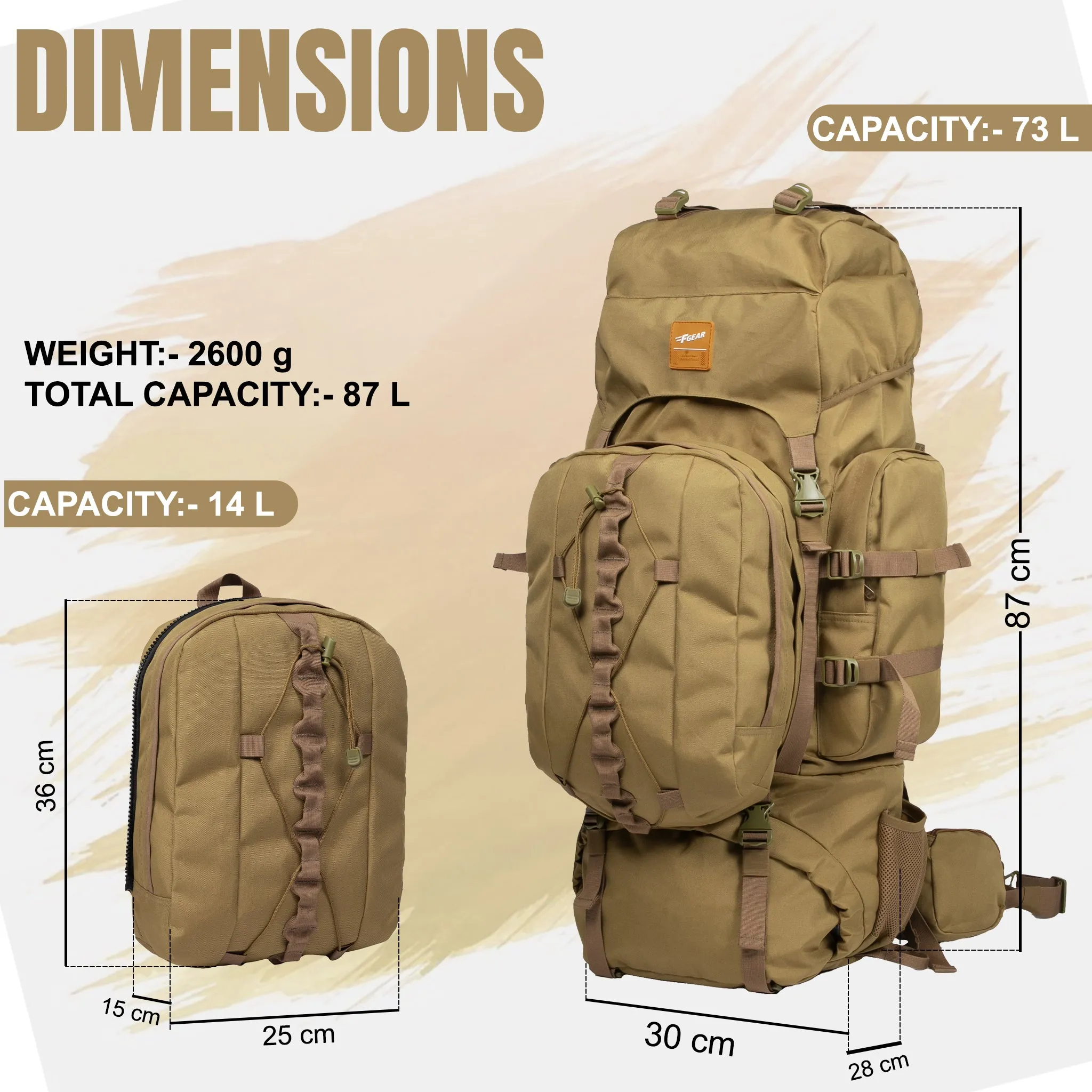 Levante 87L Khaki  Rucksack with Detachable Daypack