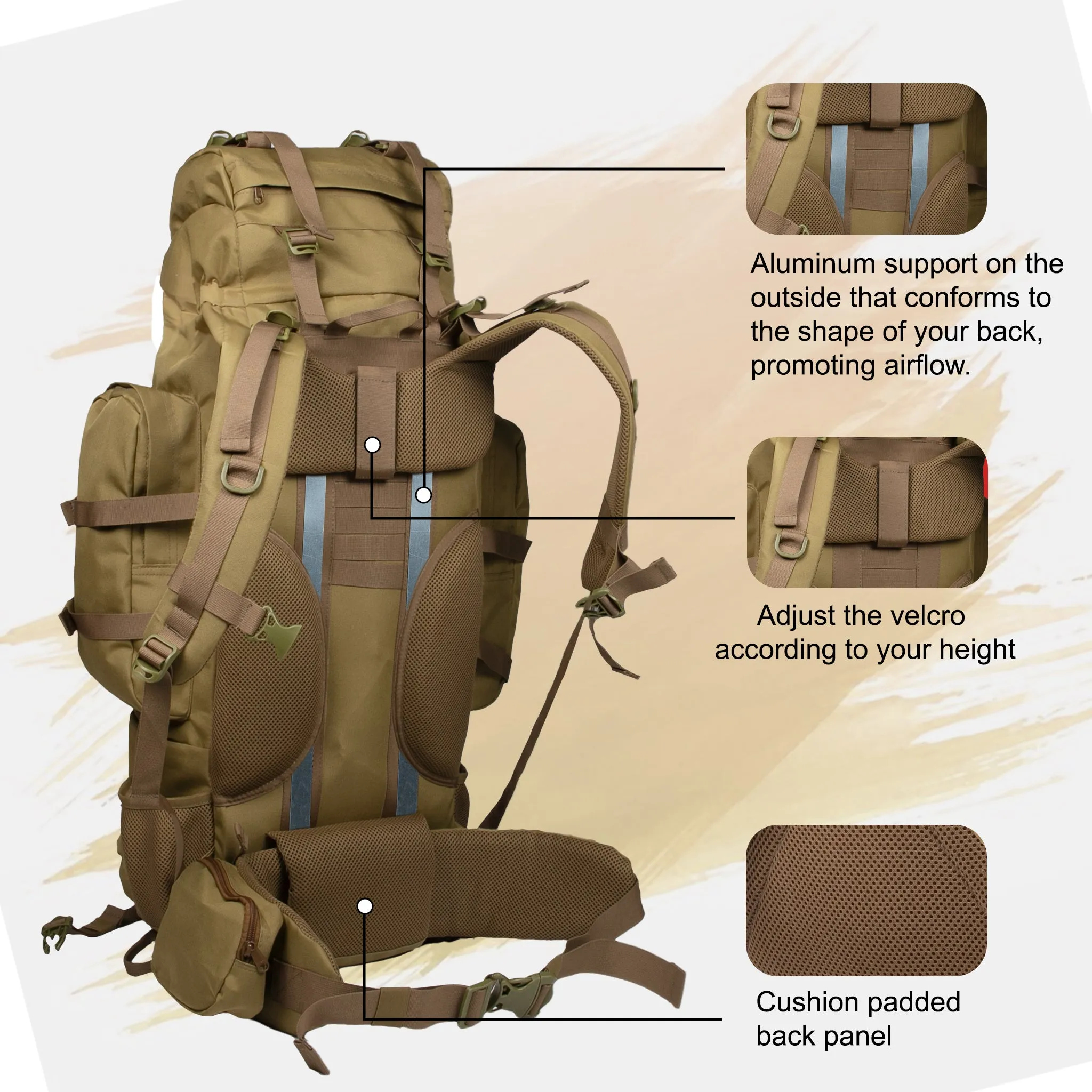 Levante 87L Khaki  Rucksack with Detachable Daypack