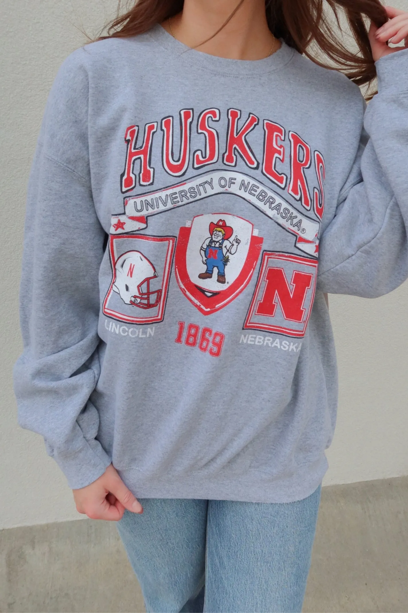 Licensed Apparel Gray Nebraska Patch Sweatshirt