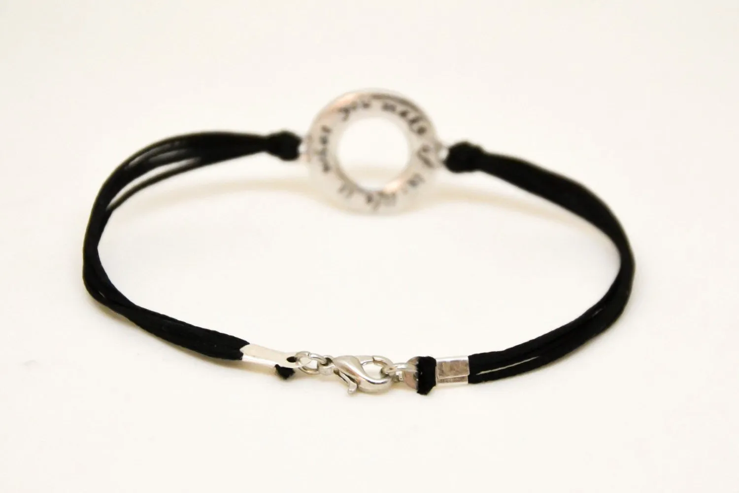 Life is what you make of it bracelet for men, black cord, silver circle, gift for him