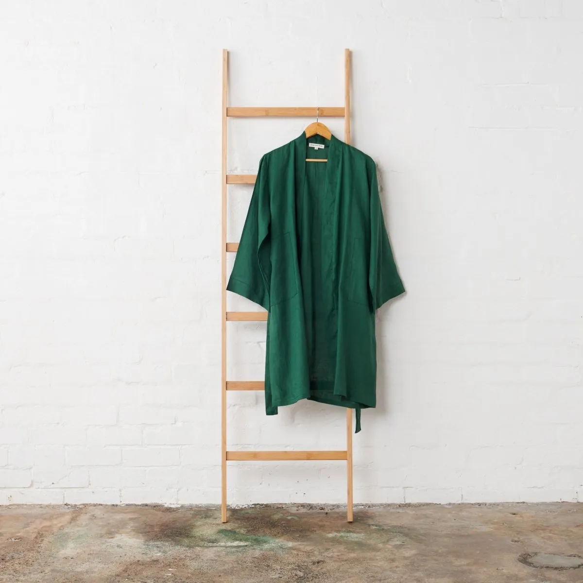 Linen Bathrobe - Emerald Green