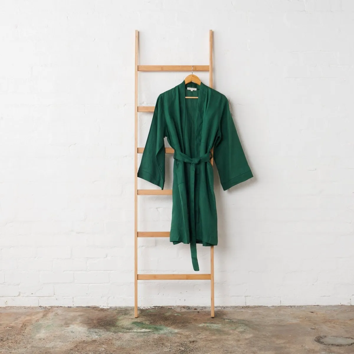 Linen Bathrobe - Emerald Green