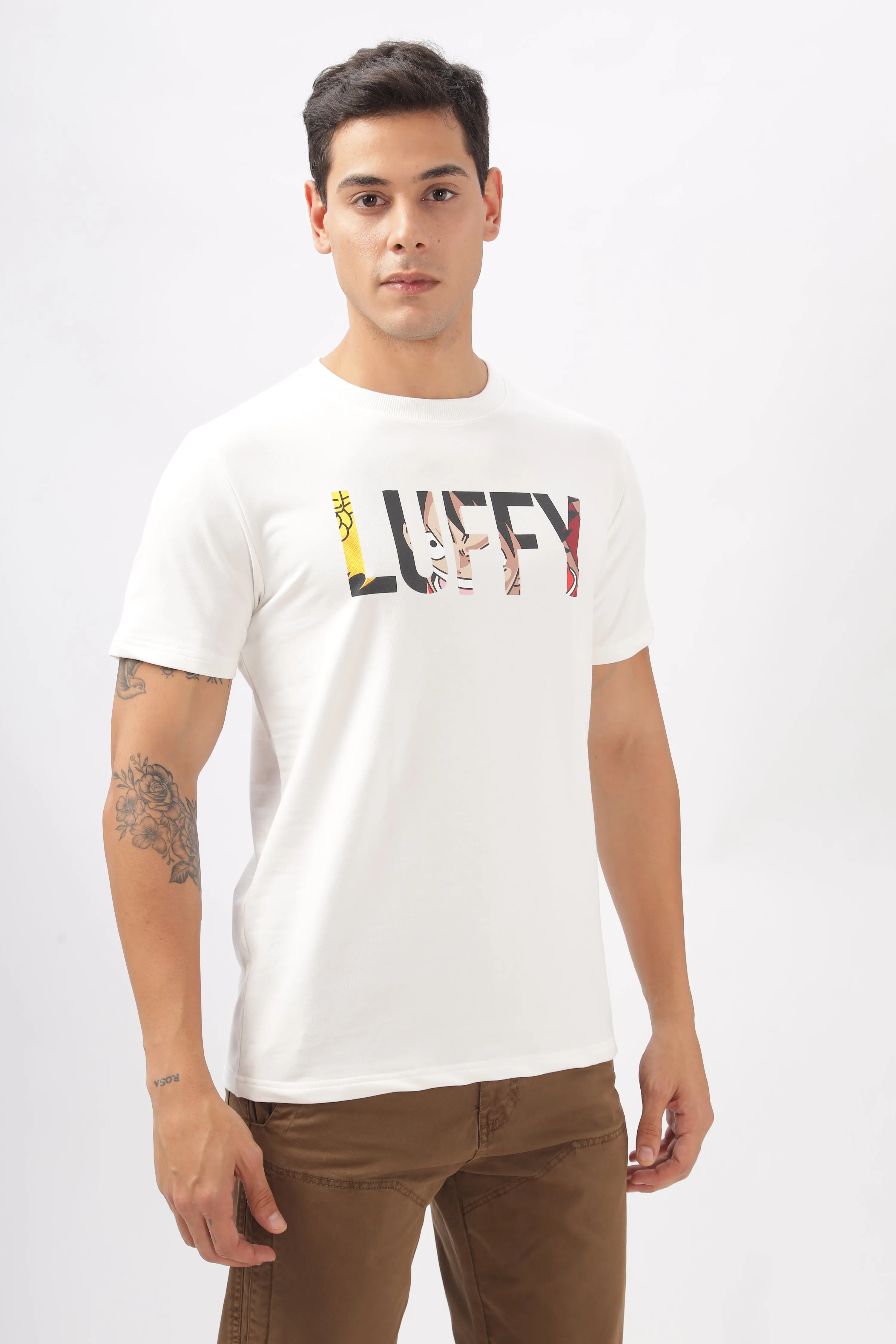 Luffy Graphic White Printed T-Shirt