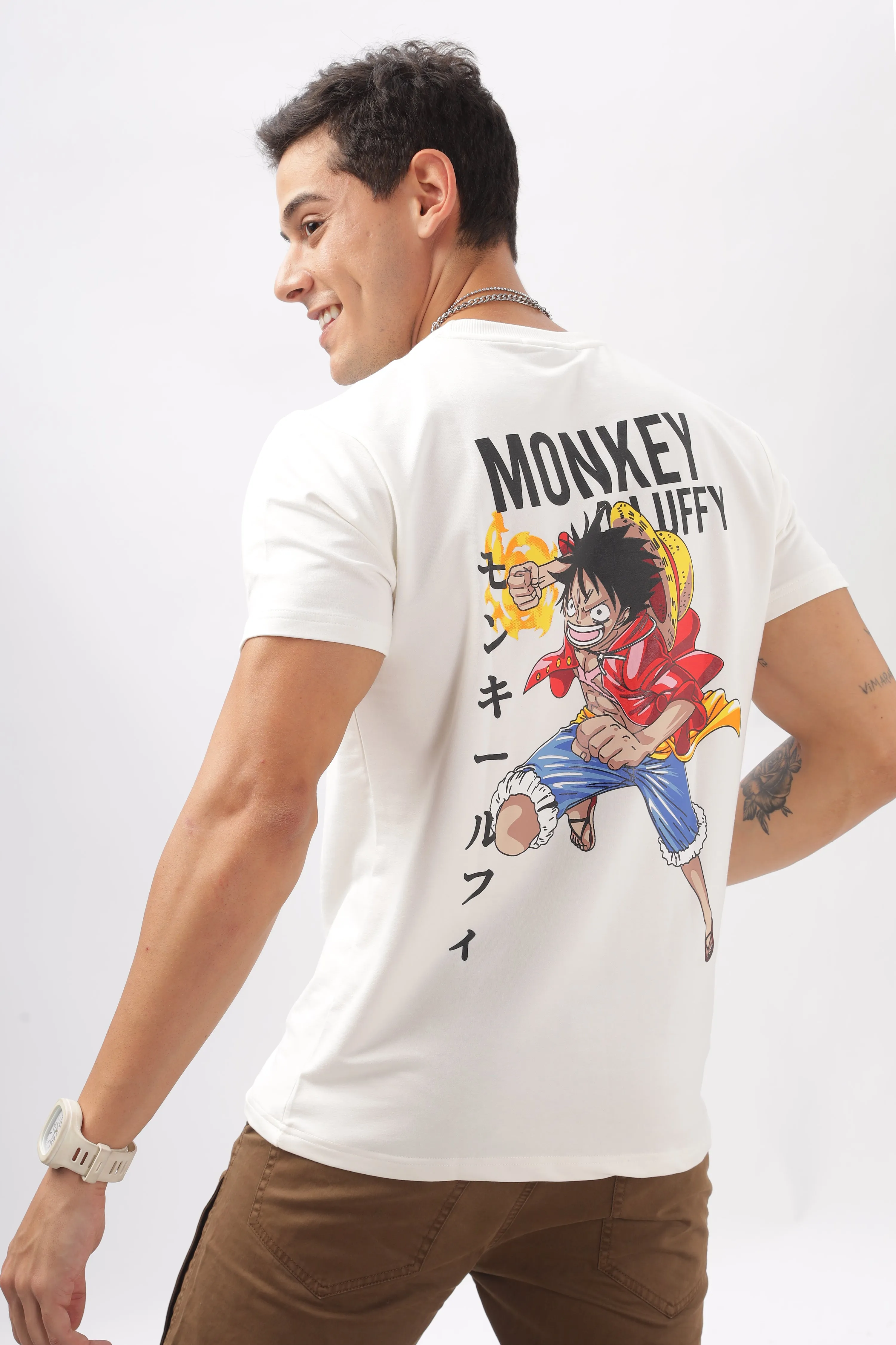 Luffy Graphic White Printed T-Shirt