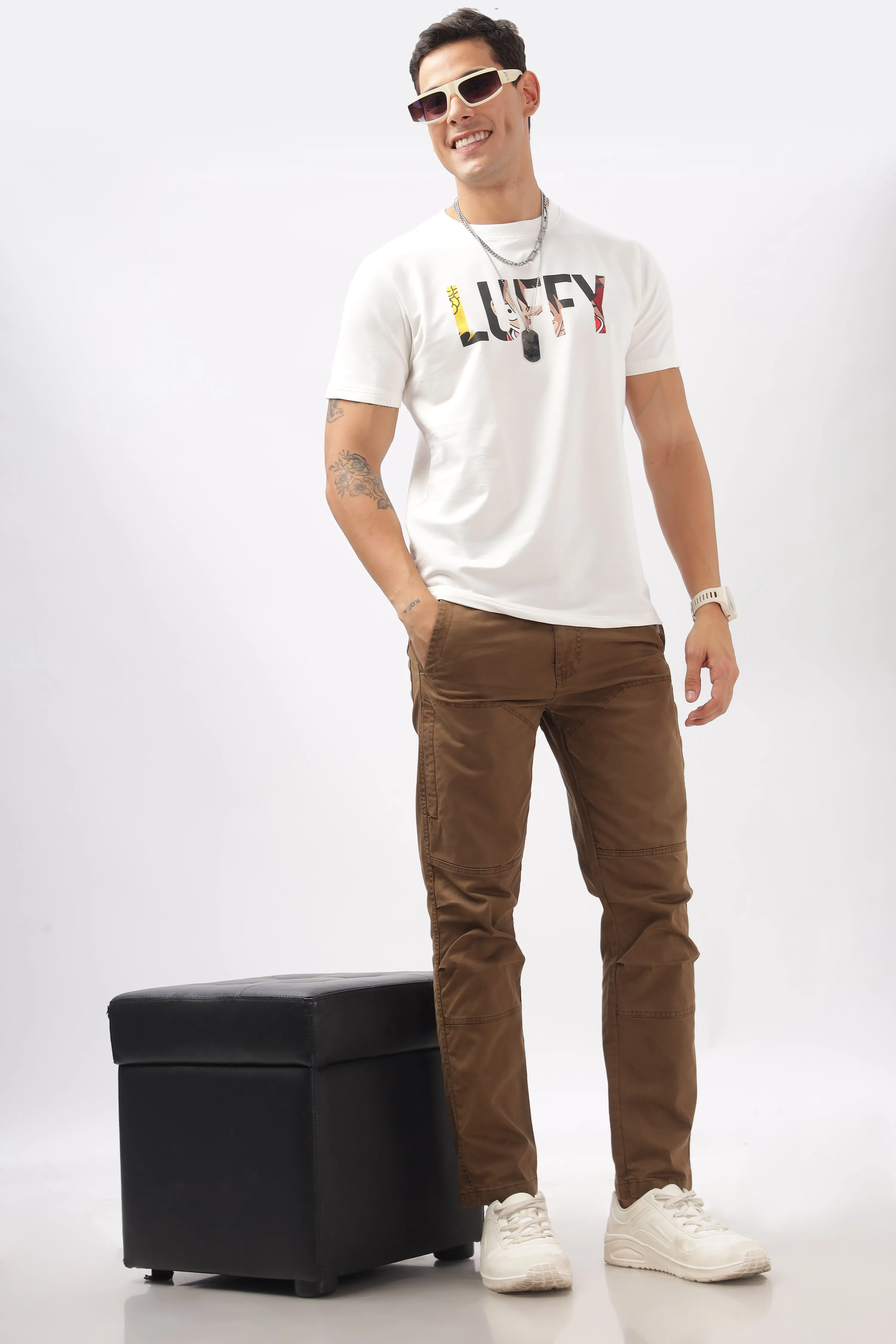 Luffy Graphic White Printed T-Shirt