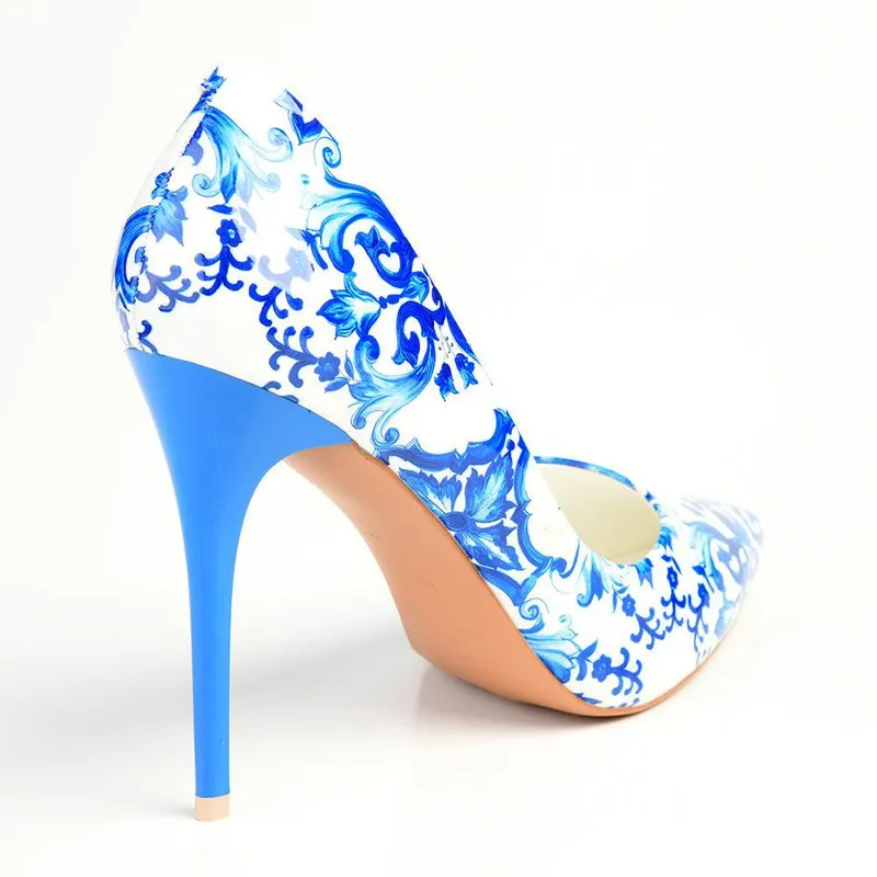 Madison Pandora Printed PU High Stilletto Court - White/Blue