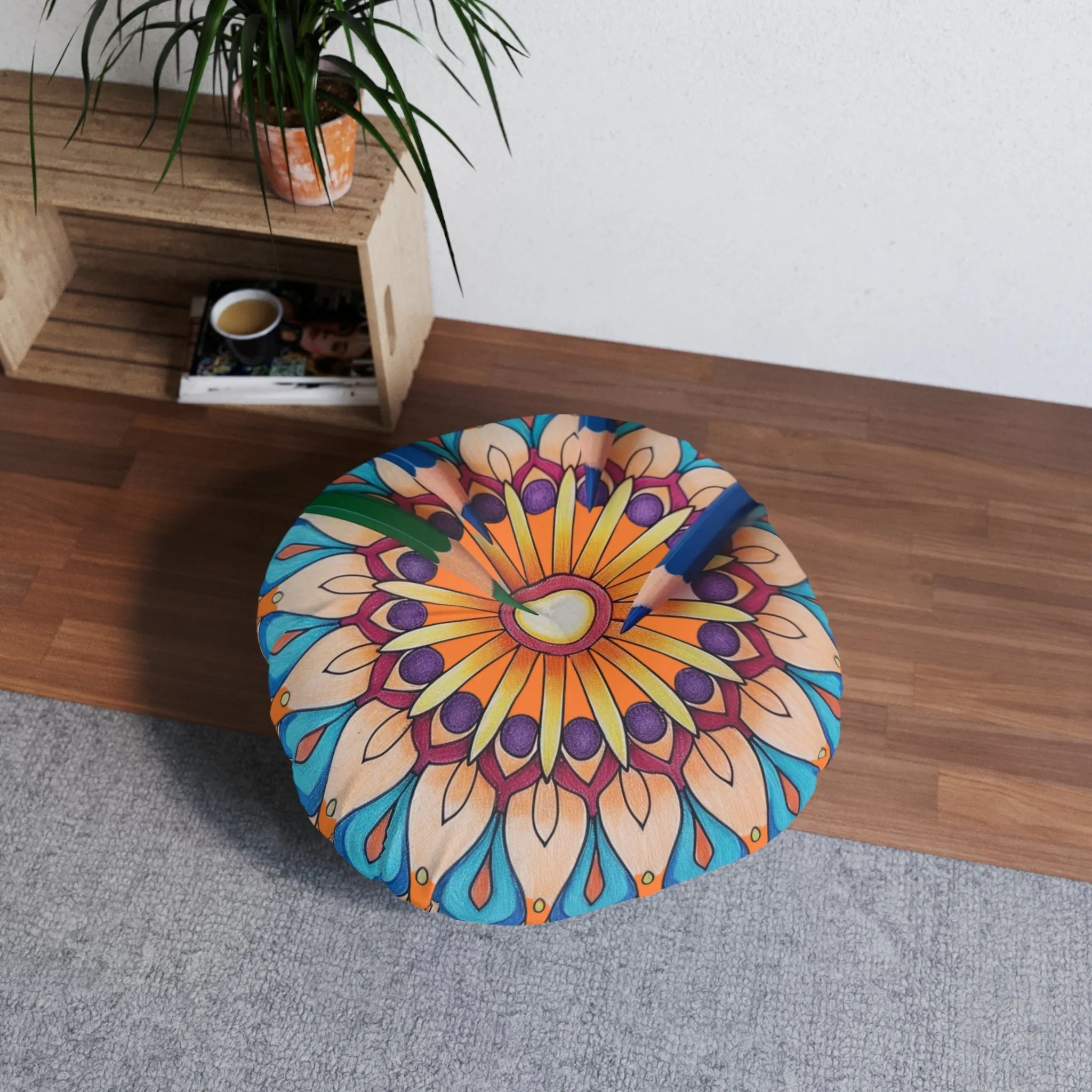 Mandala Art Design Floor Cushion - Tufted Round Pillow