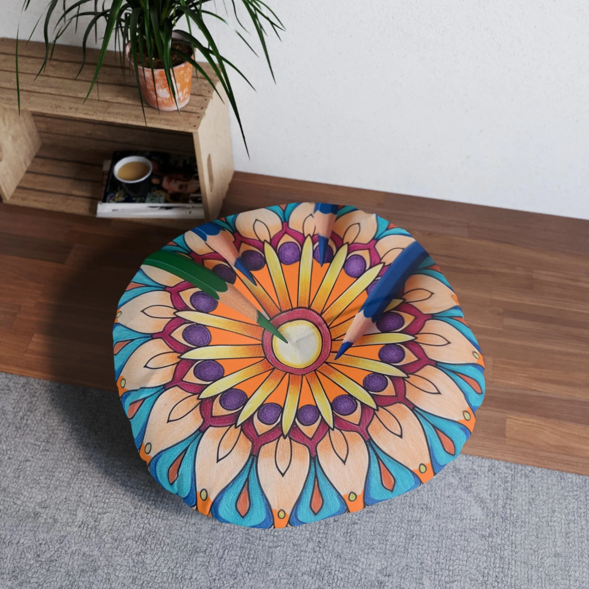 Mandala Art Design Floor Cushion - Tufted Round Pillow