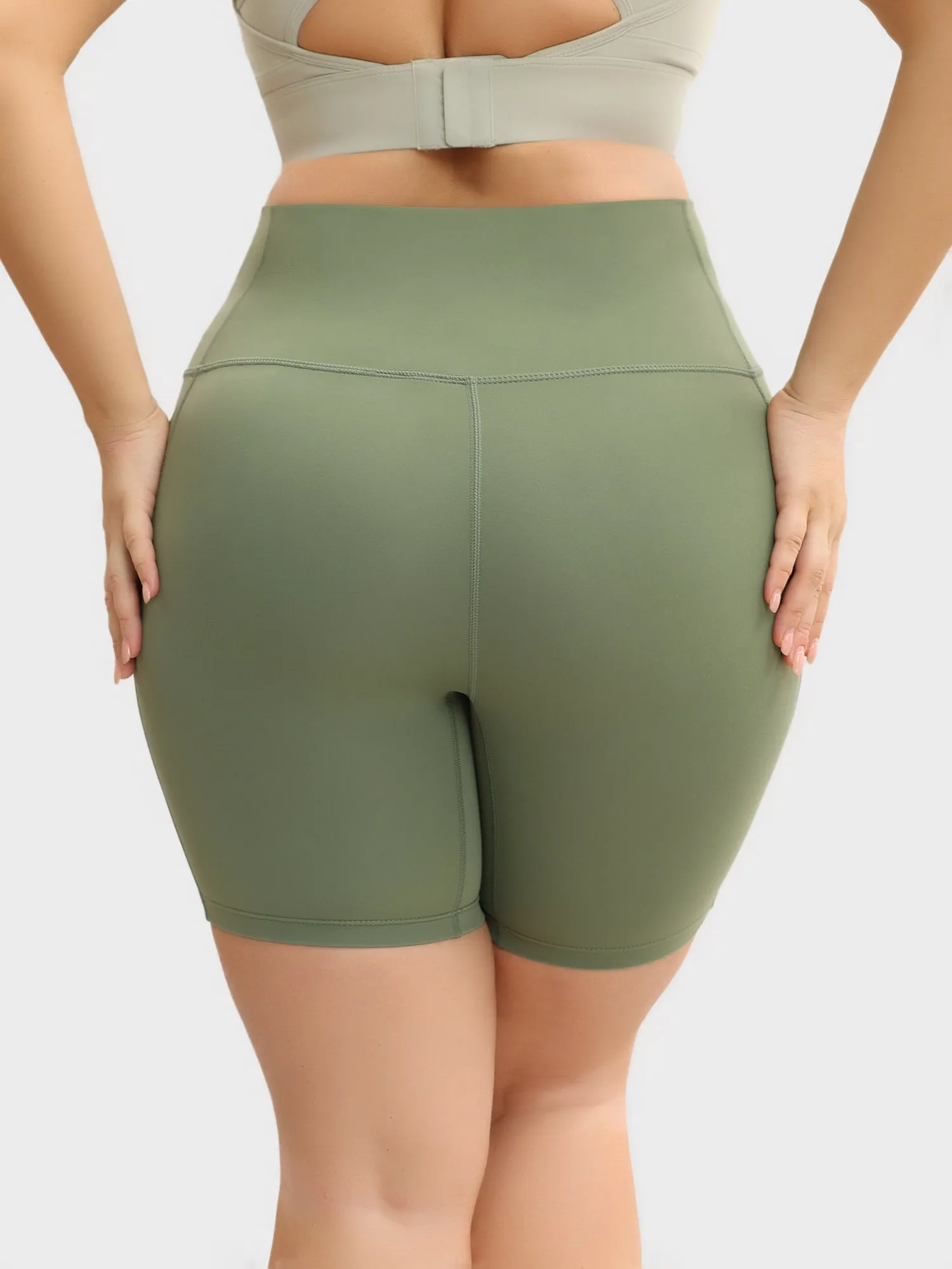 Midsize High-Waisted Hip-Lift Tight Yoga Shorts with Pockets