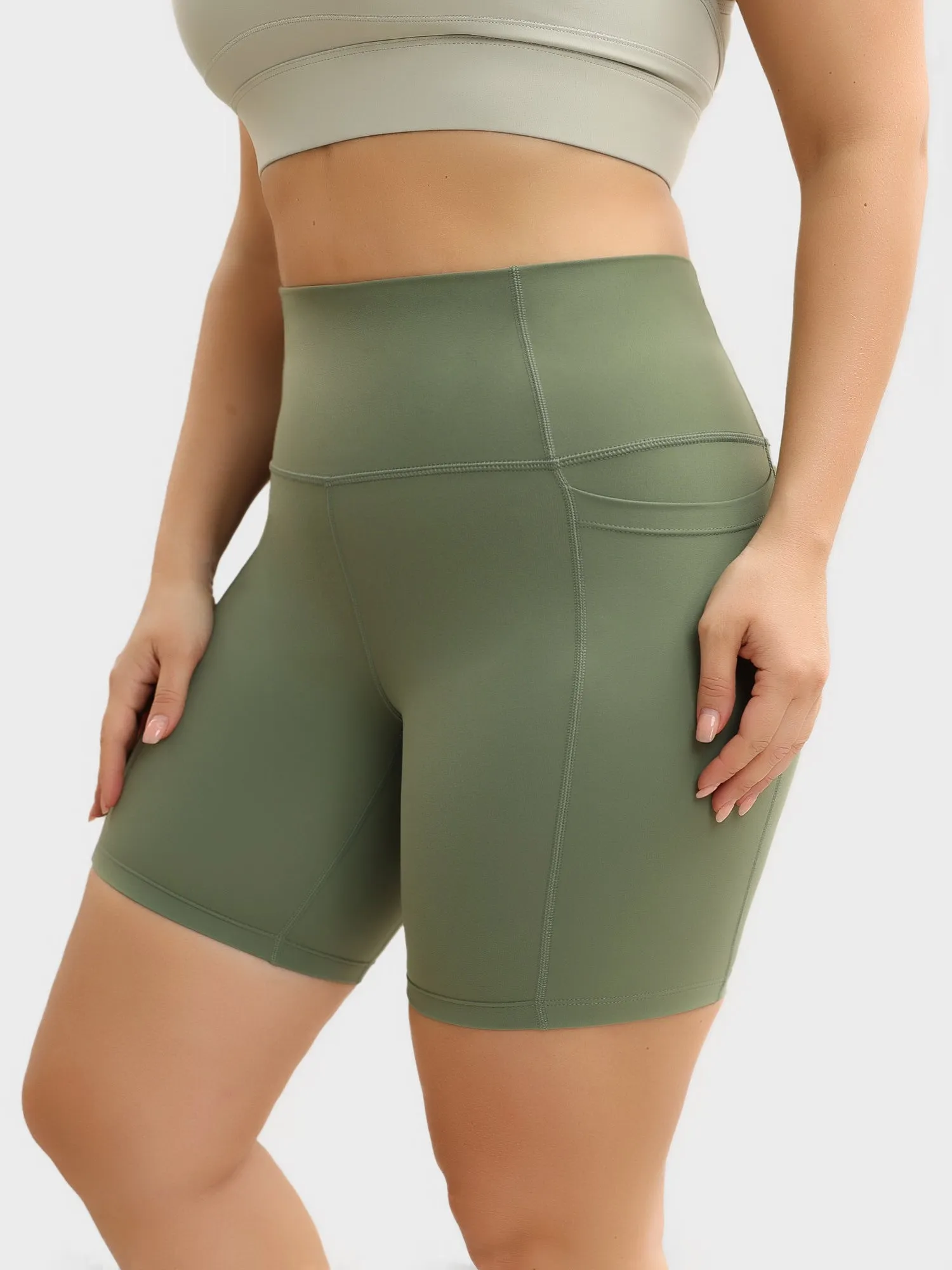 Midsize High-Waisted Hip-Lift Tight Yoga Shorts with Pockets