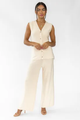 Myla Ecru Knit Wide Leg Pants - Final Sale