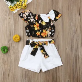 Newborn Baby Girls Floral Top T-shirt Solid Short Pant 2pcs Outfits Set  for 1-5 Years Old