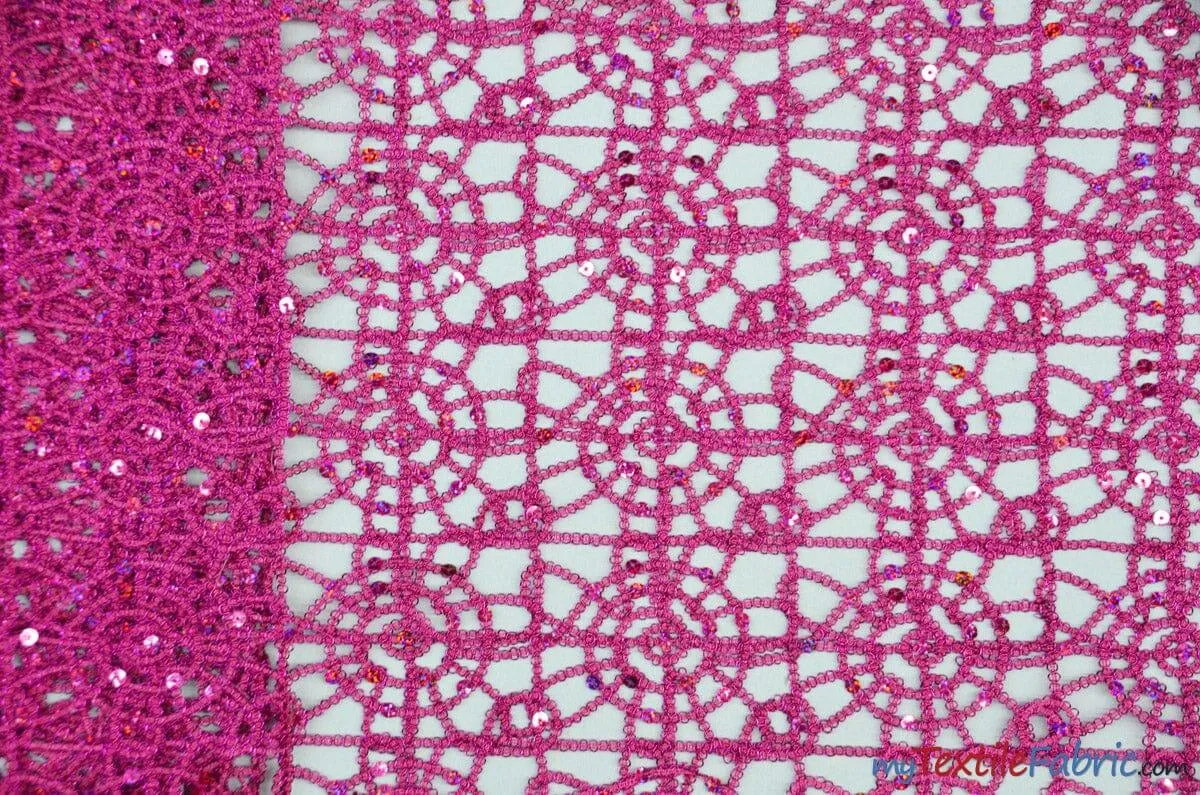 Open Weave Chain Chemical Lace Fabric | 50" Wide | 10 Colors |